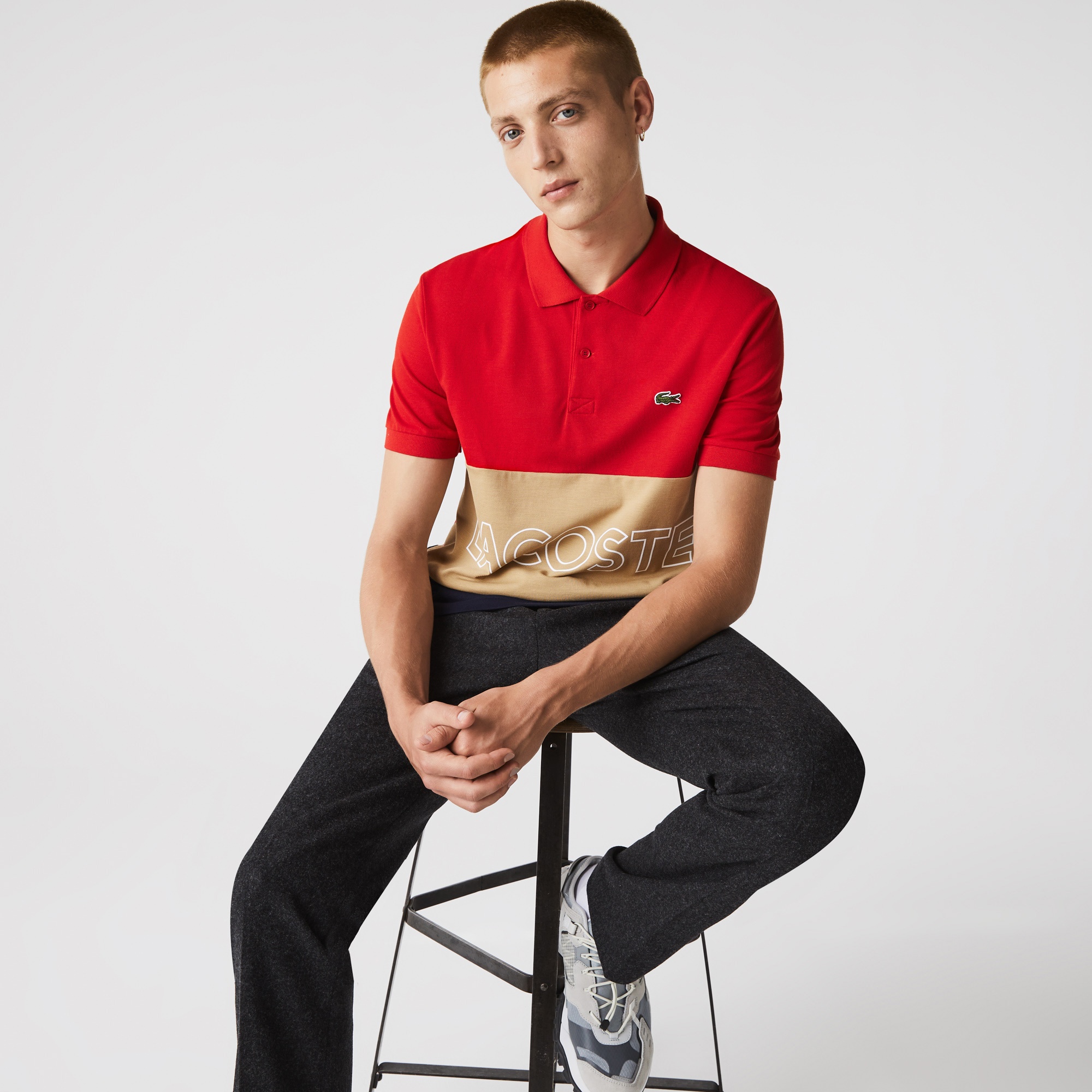 Lacoste Erkek Regular Fit Renk Bloklu Kırmızı Polo