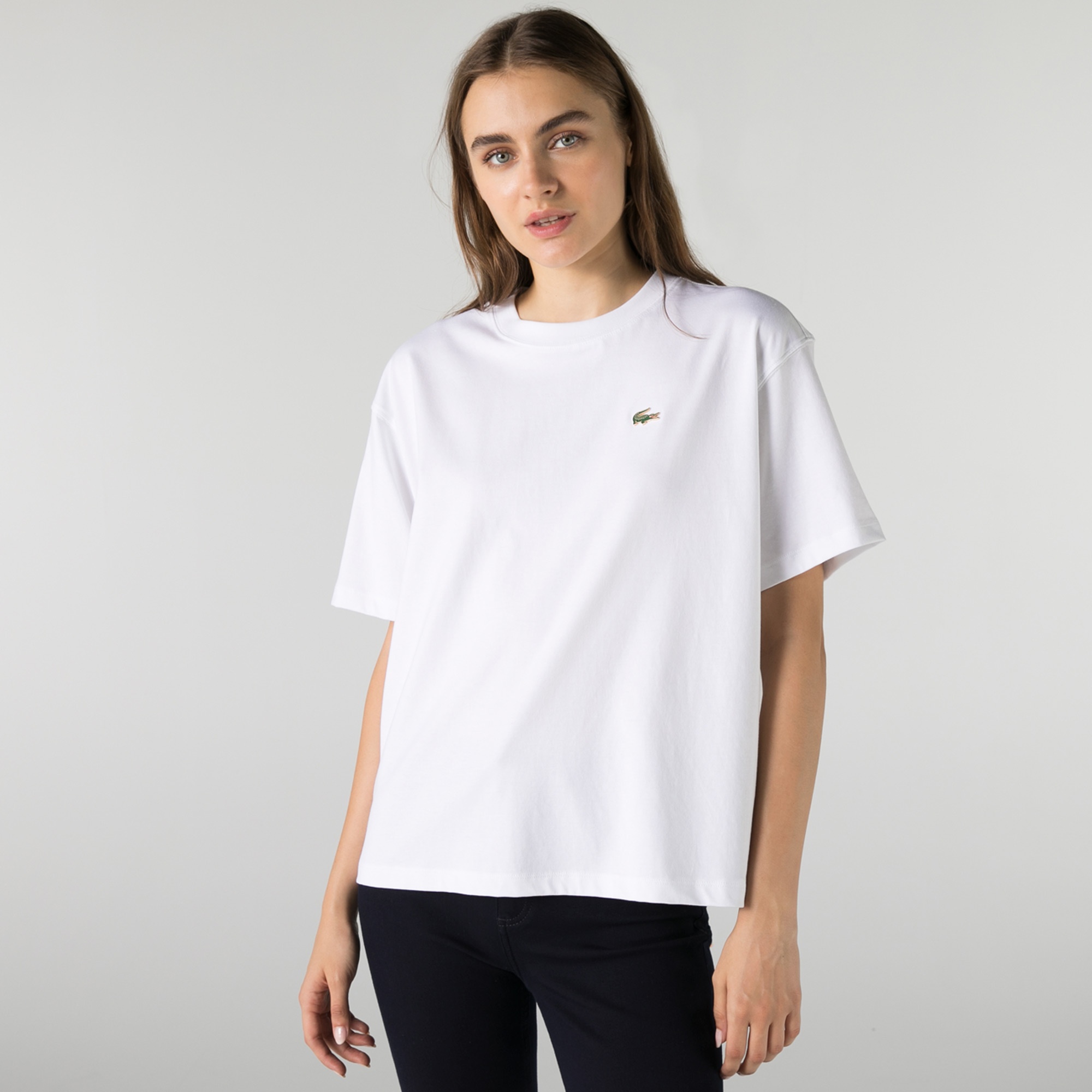 Lacoste L!VE Kadın Loose Fit Bisiklet Yaka Beyaz T-Shirt
