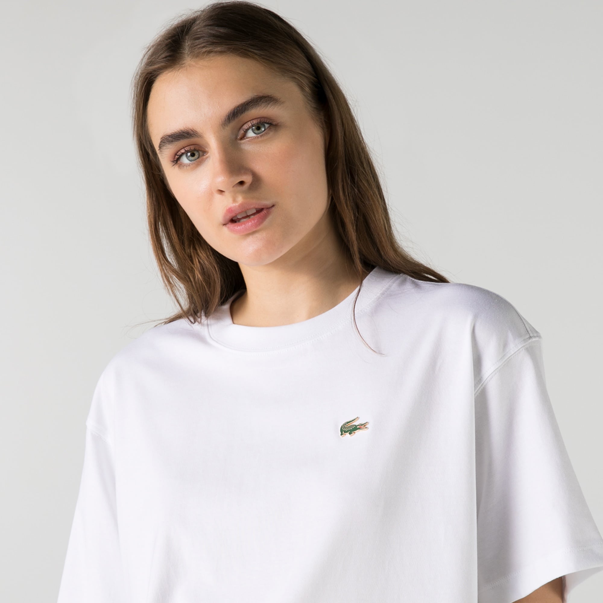 Lacoste L!VE Kadın Loose Fit Bisiklet Yaka Beyaz T-Shirt