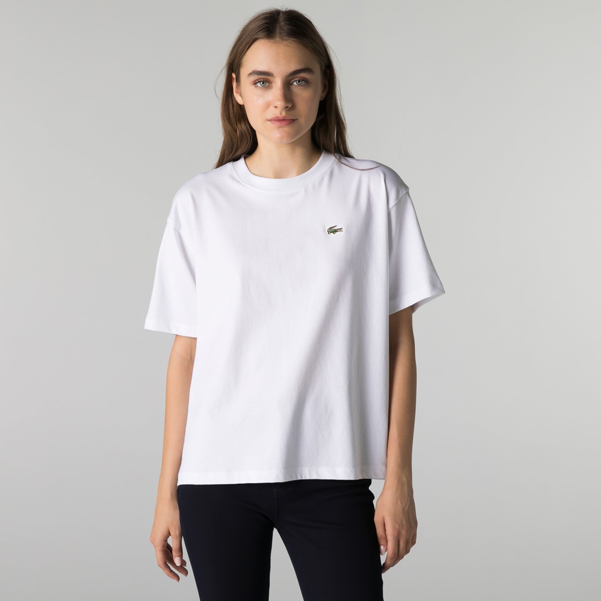 Lacoste L!VE Kadın Loose Fit Bisiklet Yaka Beyaz T-Shirt