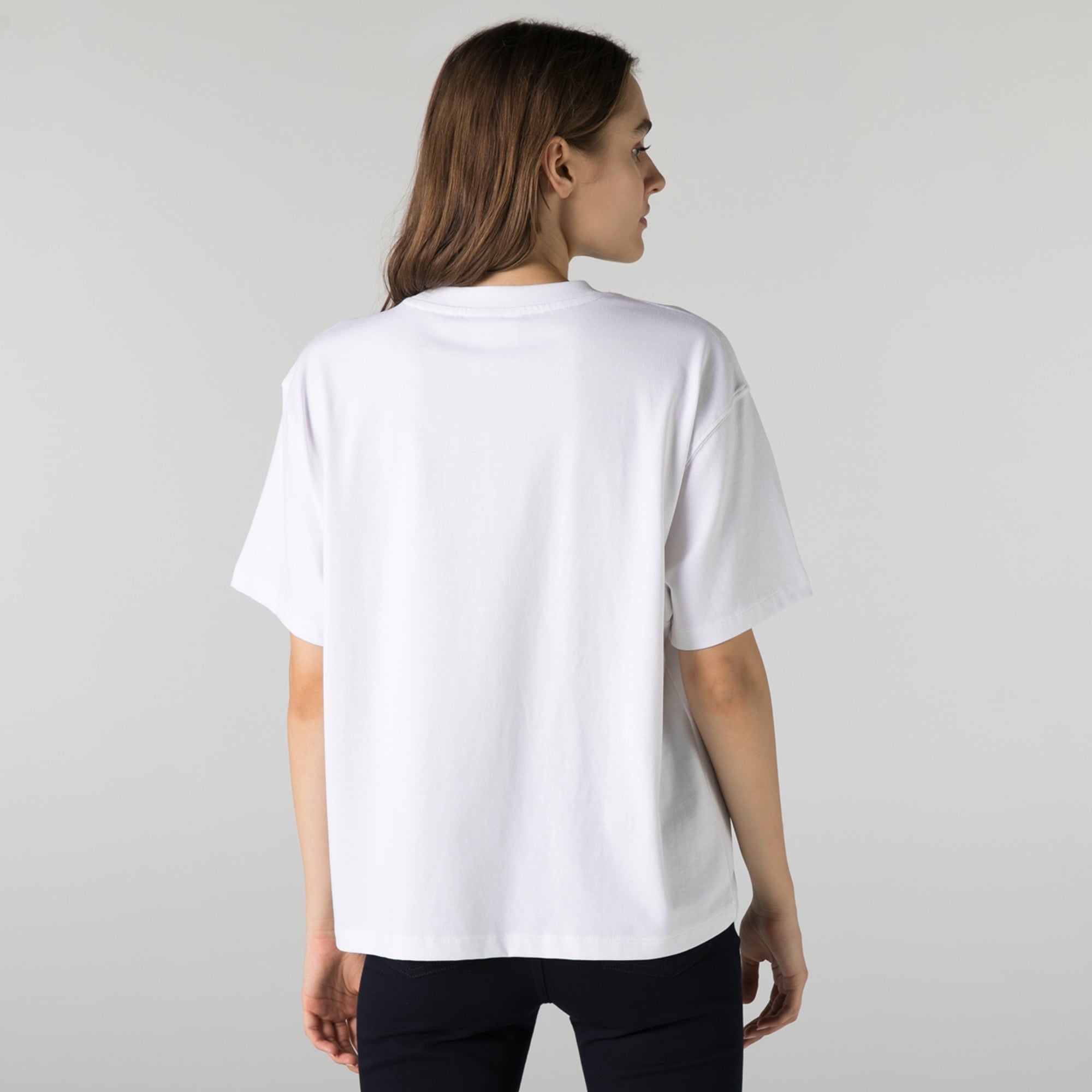 Lacoste L!VE Kadın Loose Fit Bisiklet Yaka Beyaz T-Shirt