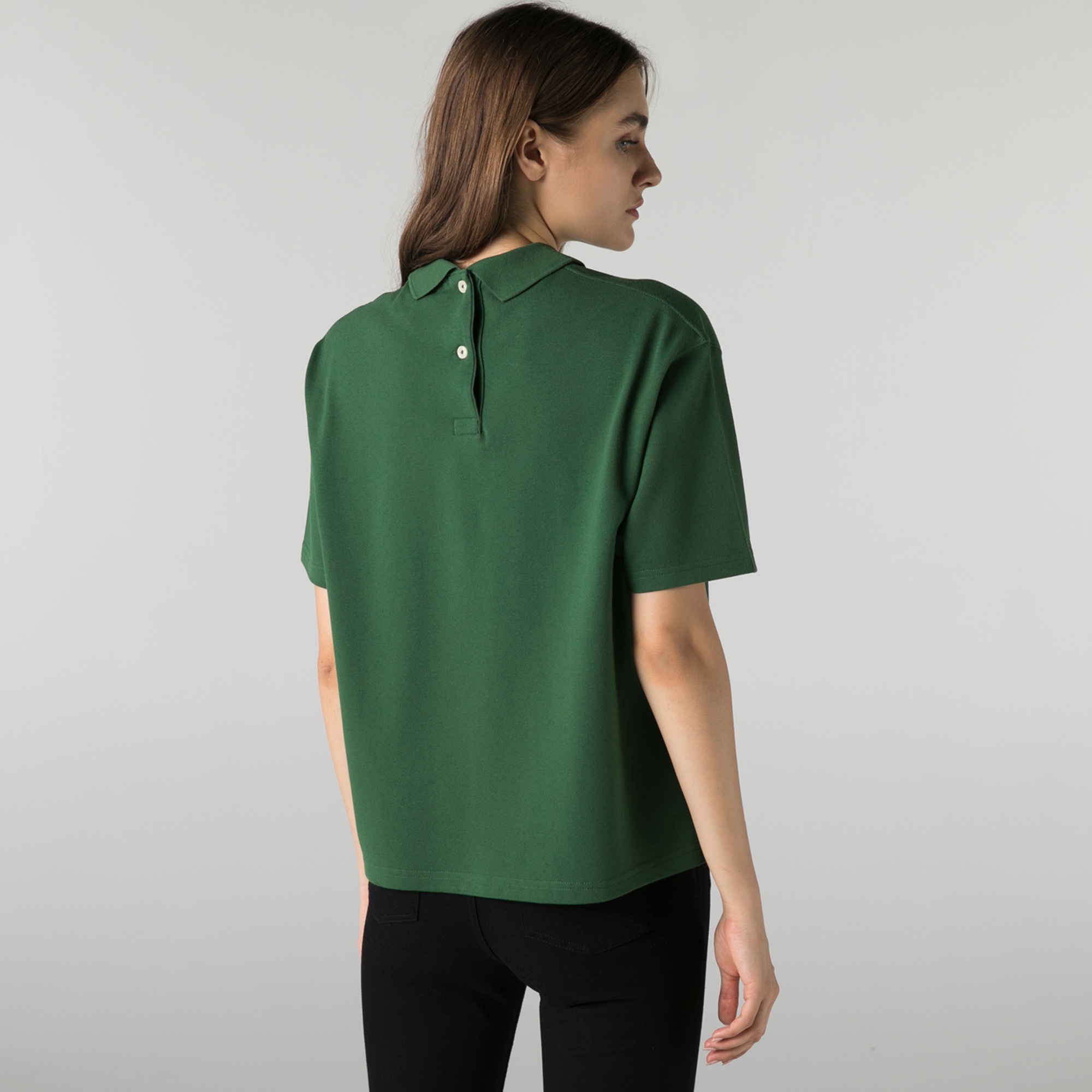Lacoste L!VE Kadın Boxy Fit Yeşil Polo