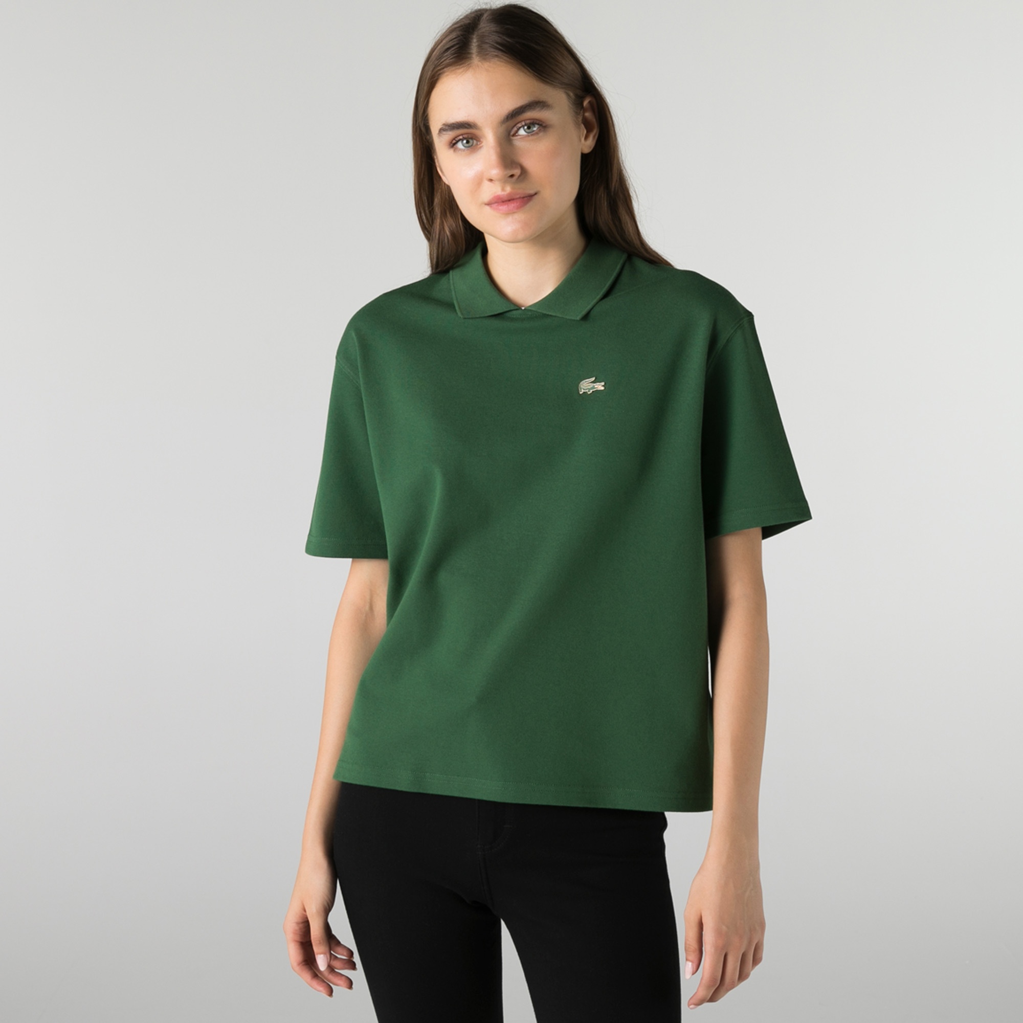 Lacoste L!VE Kadın Boxy Fit Yeşil Polo