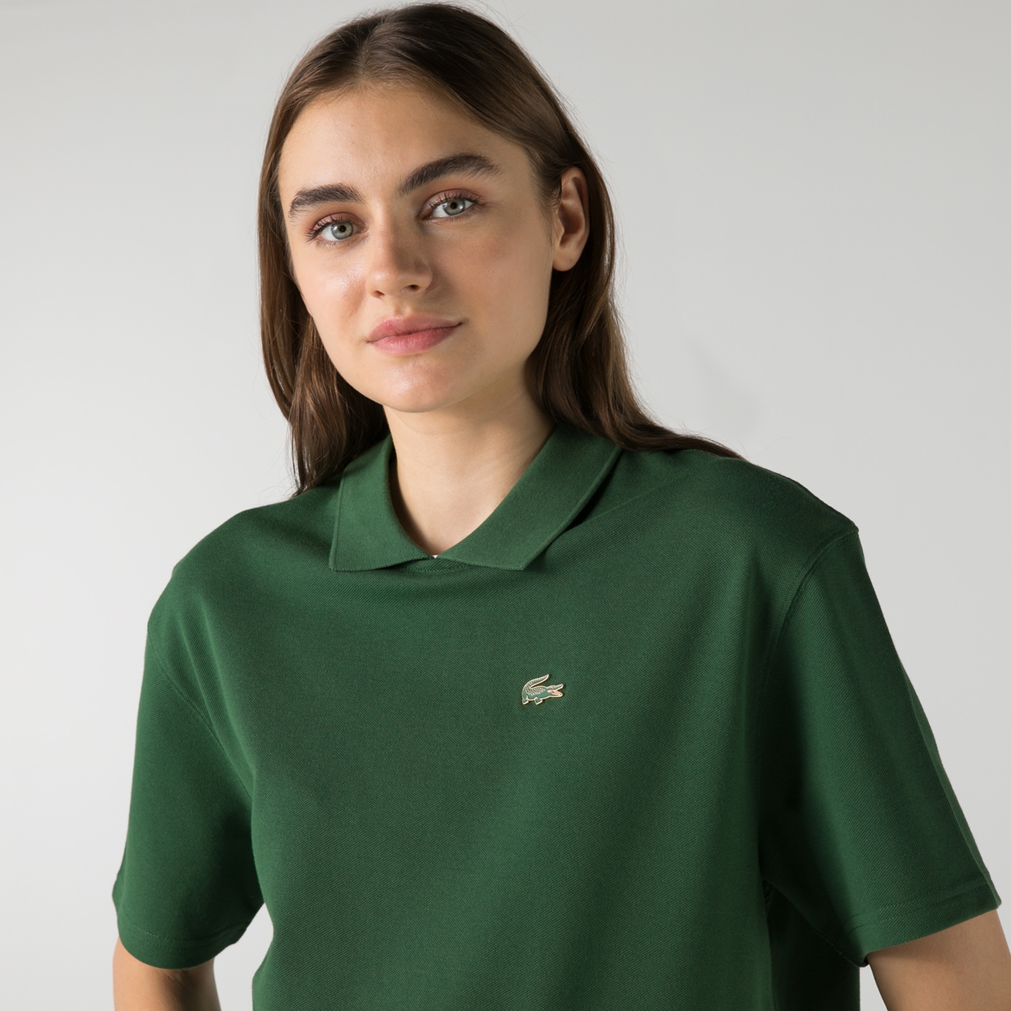 Lacoste L!VE Kadın Boxy Fit Yeşil Polo
