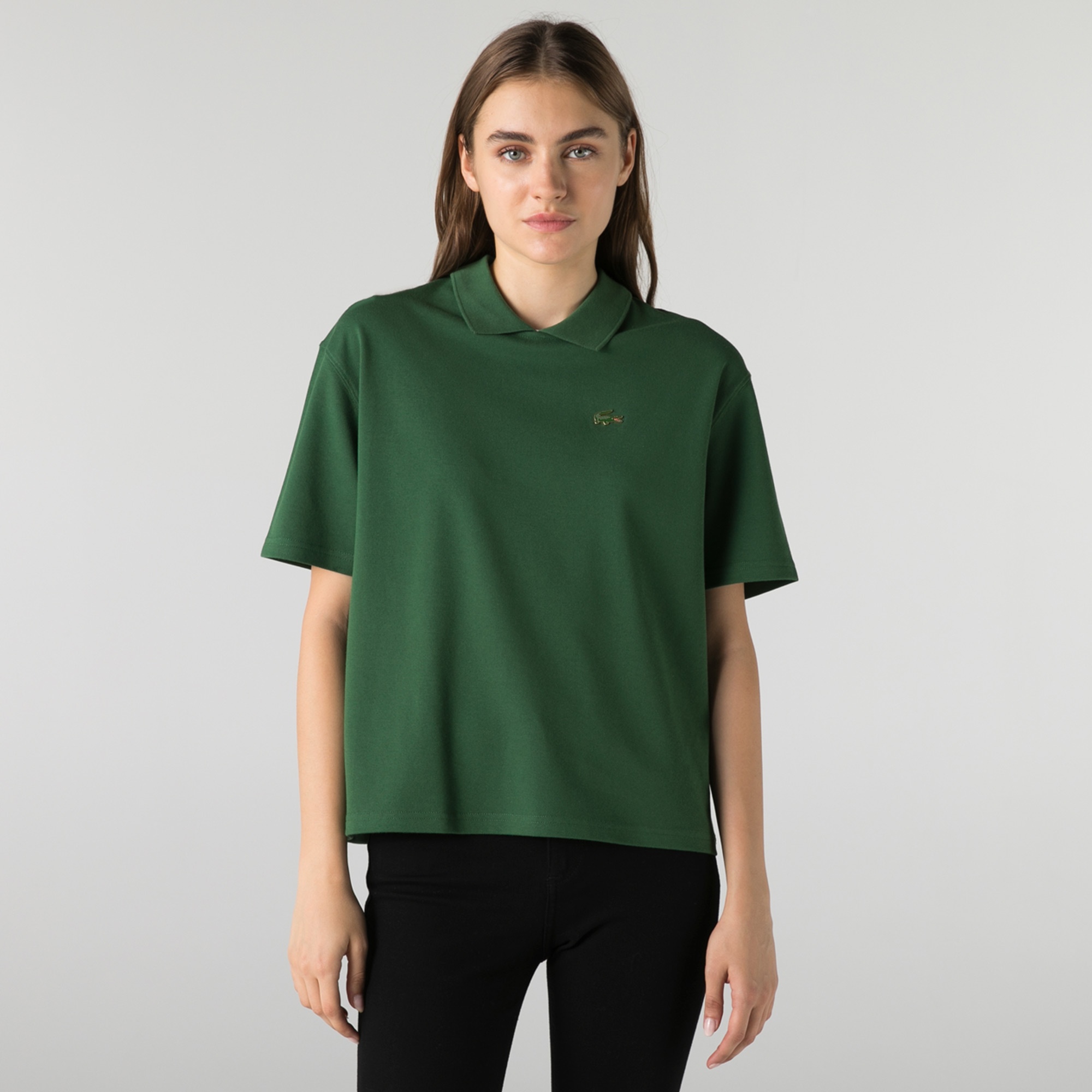 Lacoste L!VE Kadın Boxy Fit Yeşil Polo