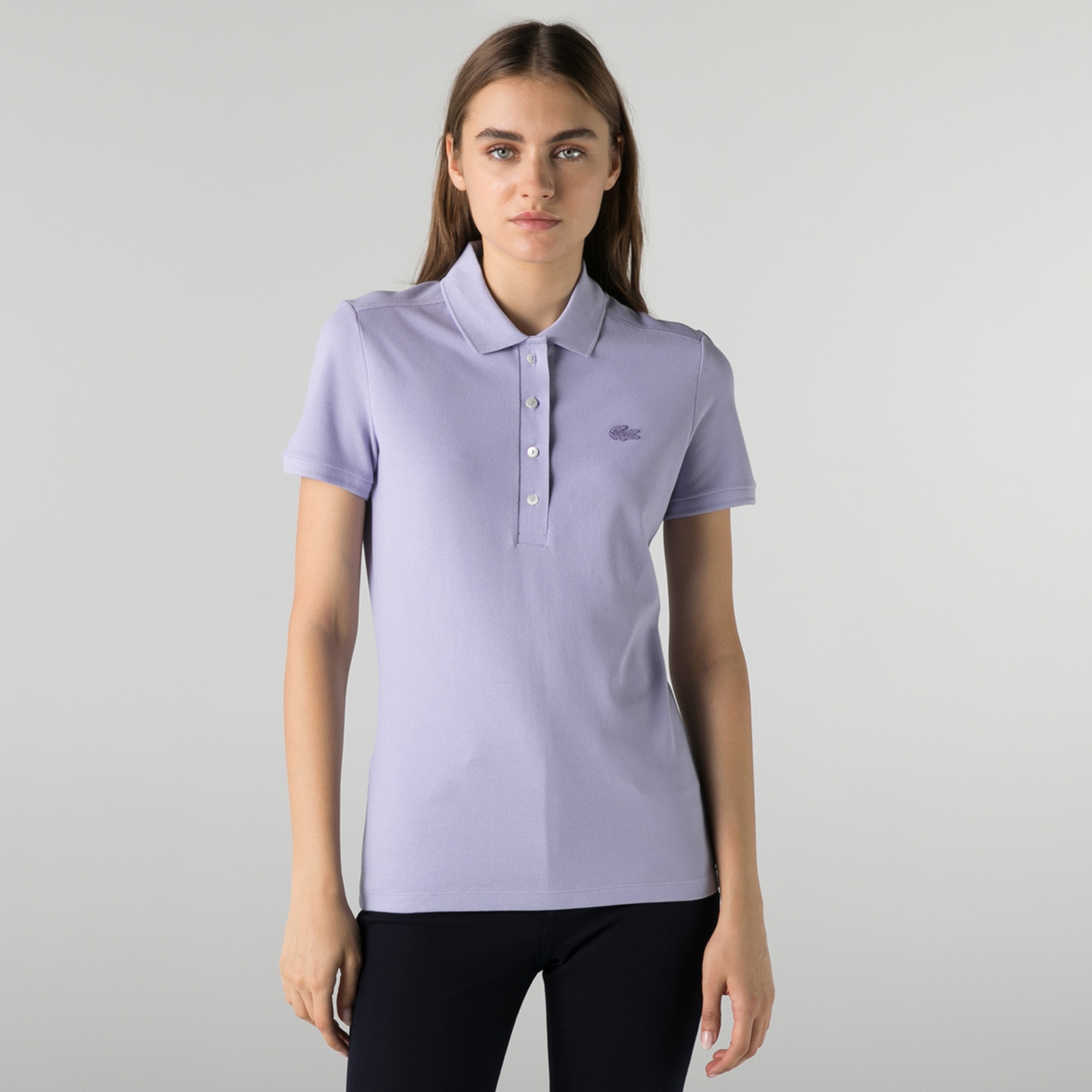 Lacoste Kadın Slim Fit Mor Polo
