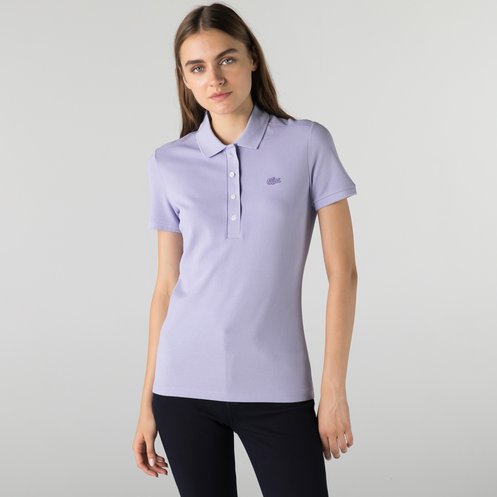 Lacoste Kadın Slim Fit Mor Polo
