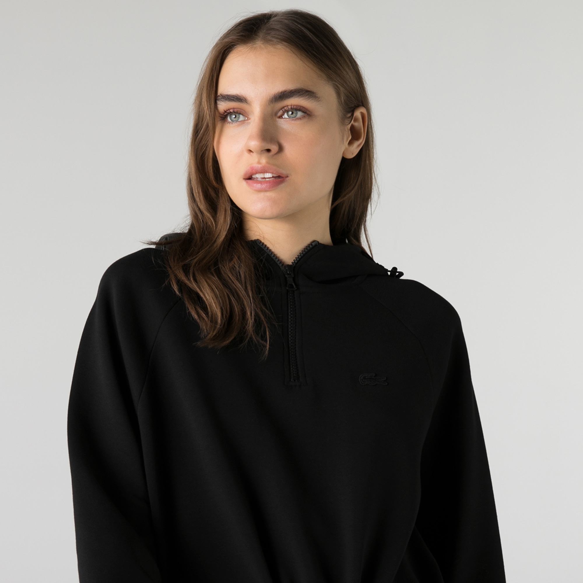 Lacoste Kadın Loose Fit Uzun Kollu Kapüşonlu Siyah Elbise