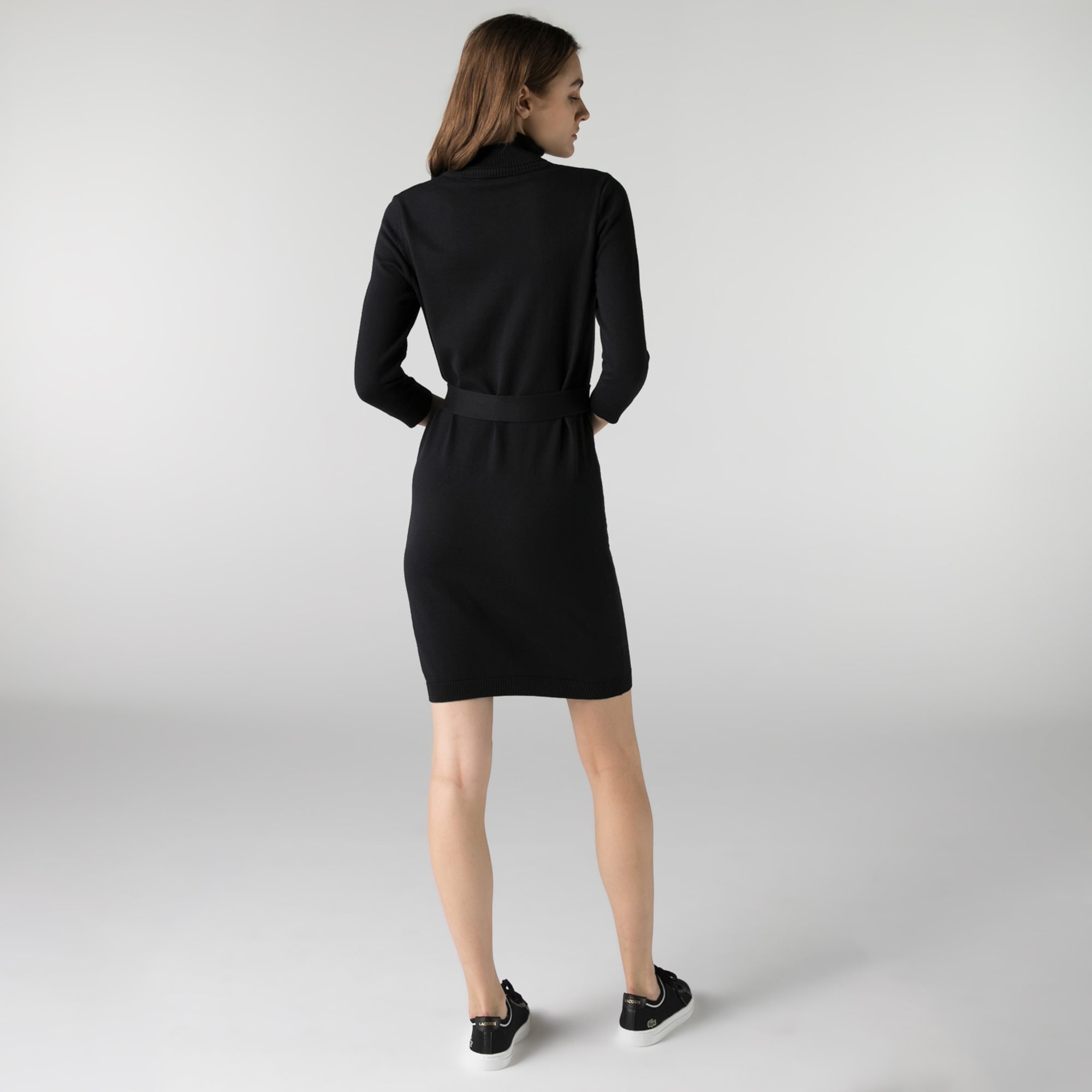 Lacoste Kadın Regular Fit Uzun Kollu Boğazlı Yaka Siyah Elbise