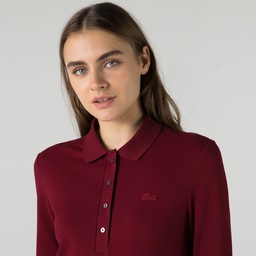 Lacoste Kadın Slim Fit Uzun Kollu Bordo Polo Bordo