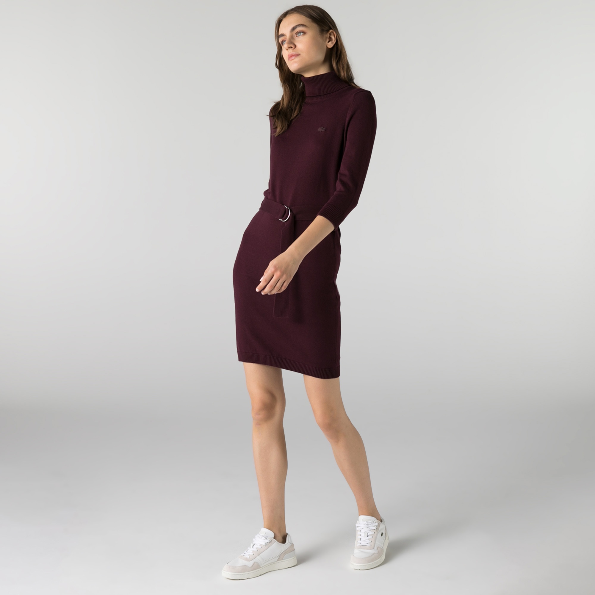 Lacoste Kadın Regular Fit Uzun Kollu Boğazlı Yaka Kahverengi Elbise