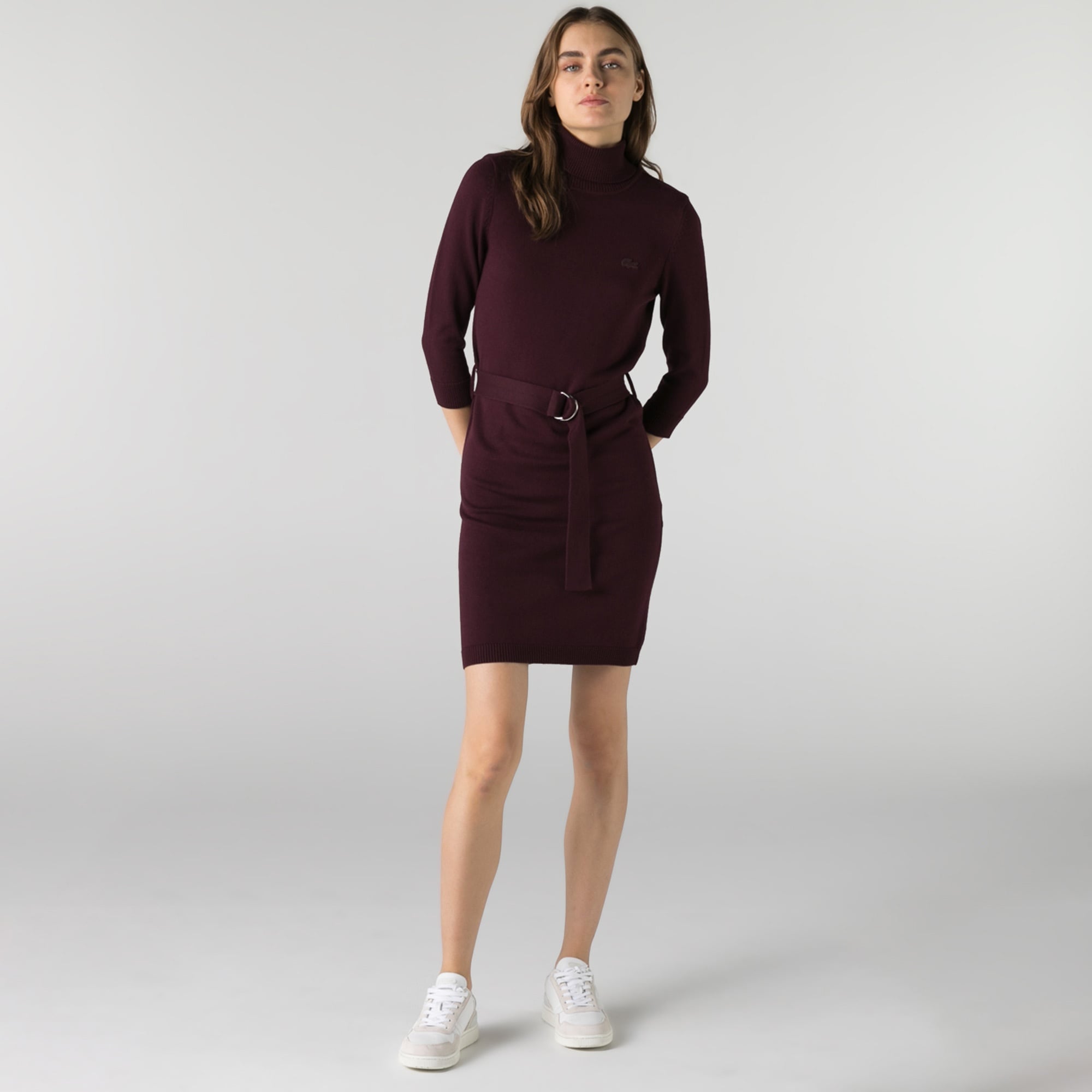 Lacoste Kadın Regular Fit Uzun Kollu Boğazlı Yaka Kahverengi Elbise