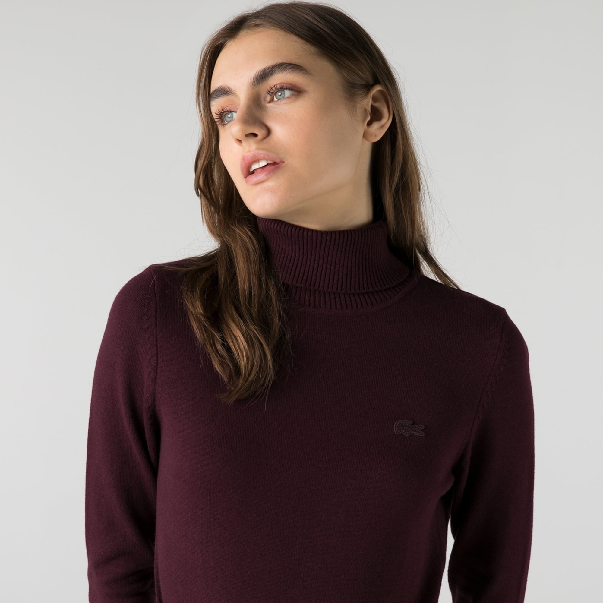 Lacoste Kadın Regular Fit Uzun Kollu Boğazlı Yaka Kahverengi Elbise