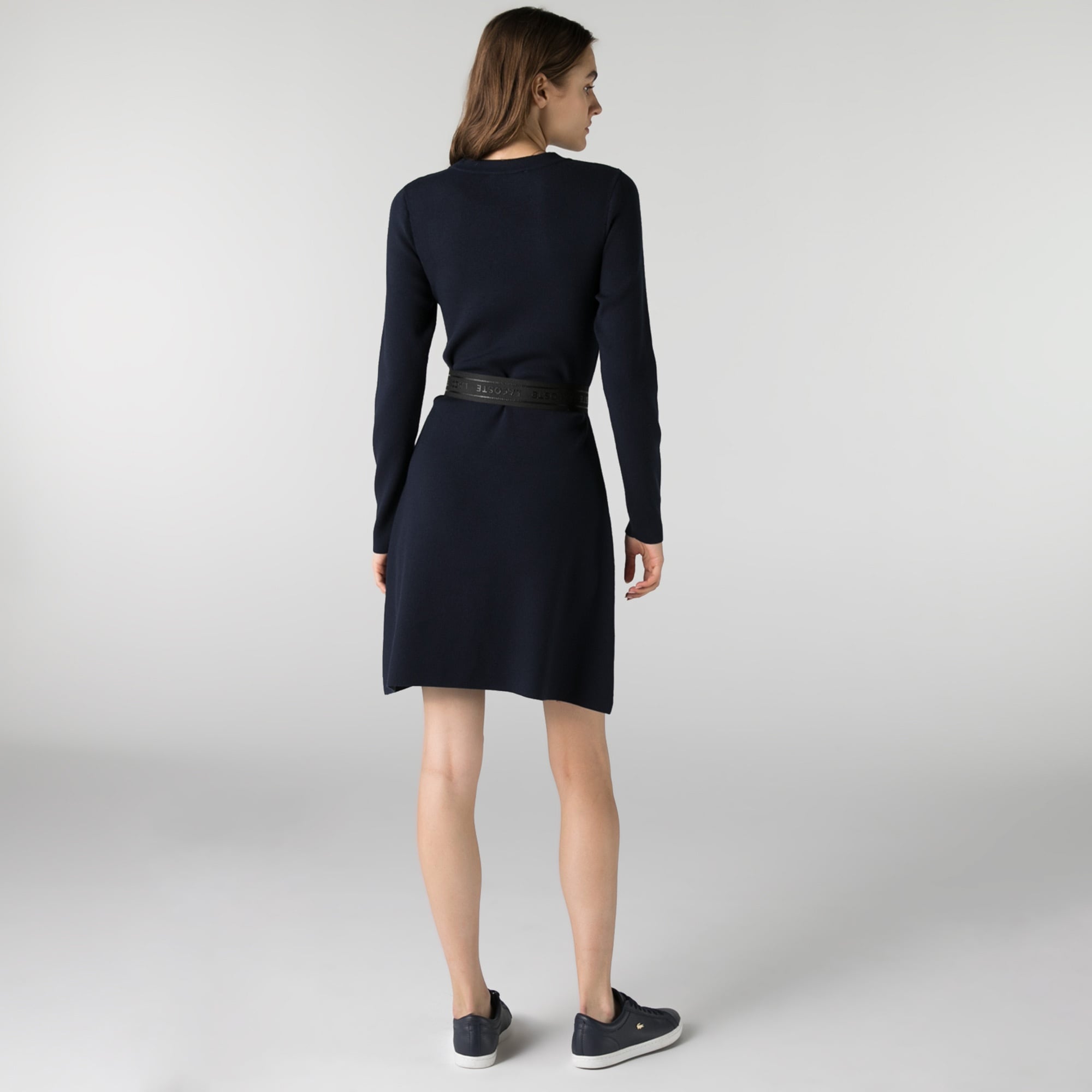 Lacoste Kadın Regular Fit Uzun Kollu Kayık Yaka Lacivert Elbise