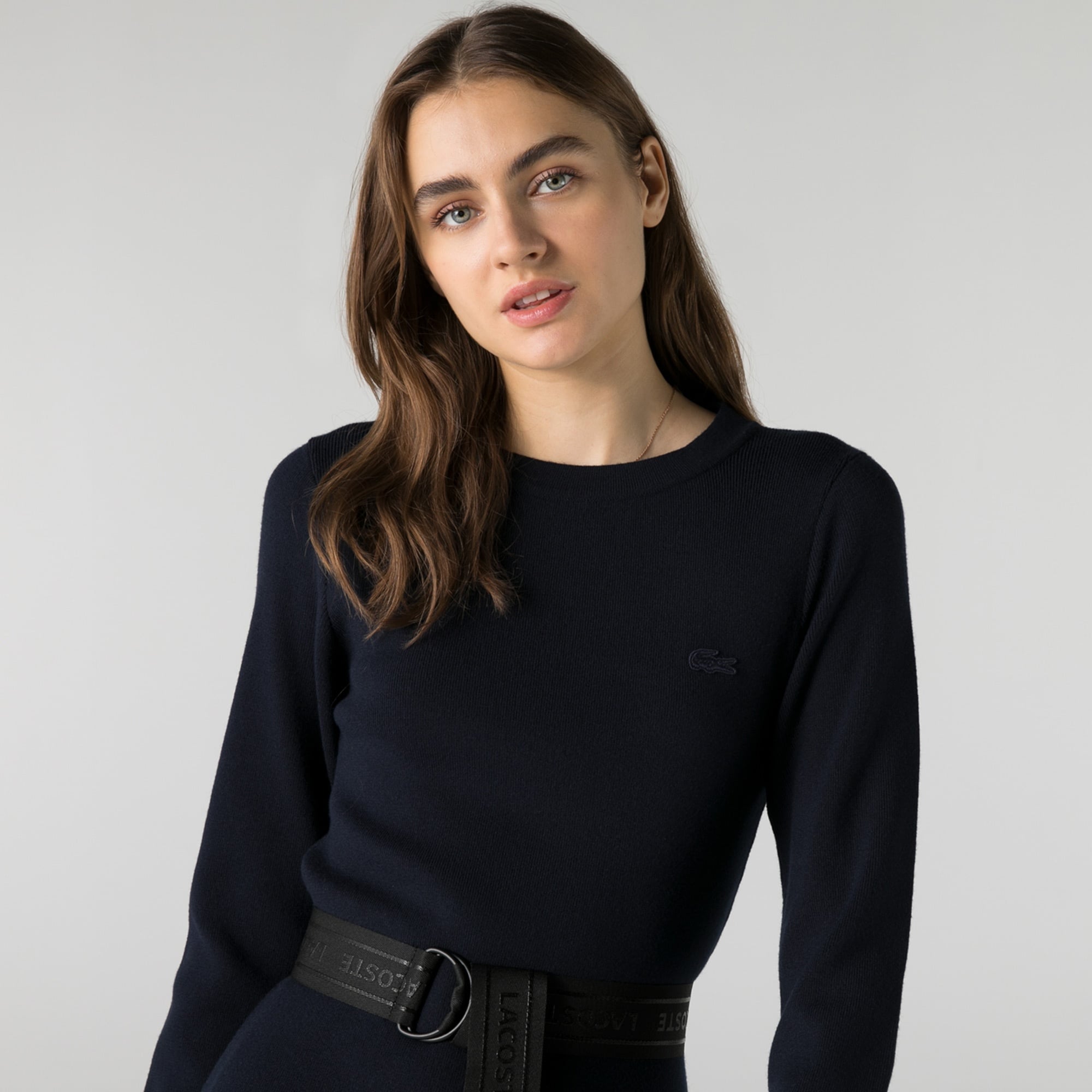 Lacoste Kadın Regular Fit Uzun Kollu Kayık Yaka Lacivert Elbise