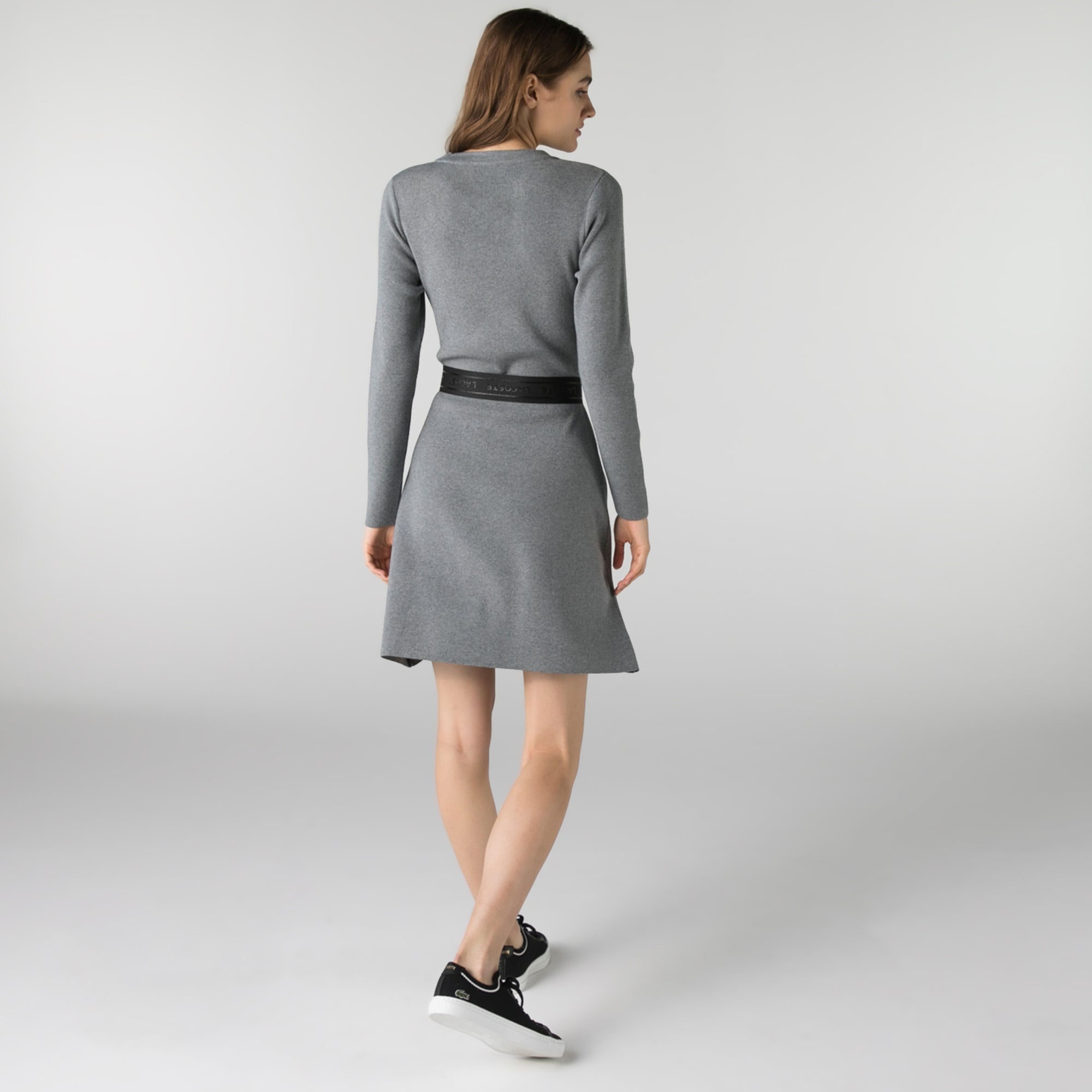 Lacoste Kadın Regular Fit Uzun Kollu Kayık Yaka Gri Elbise