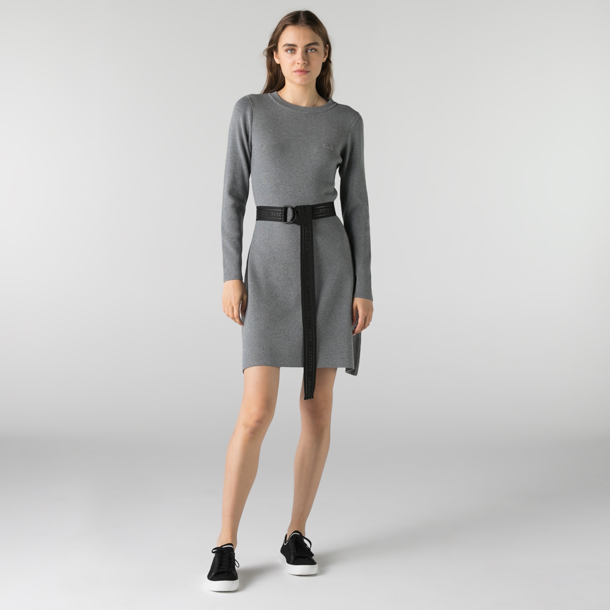 Lacoste Kadın Regular Fit Uzun Kollu Kayık Yaka Gri Elbise