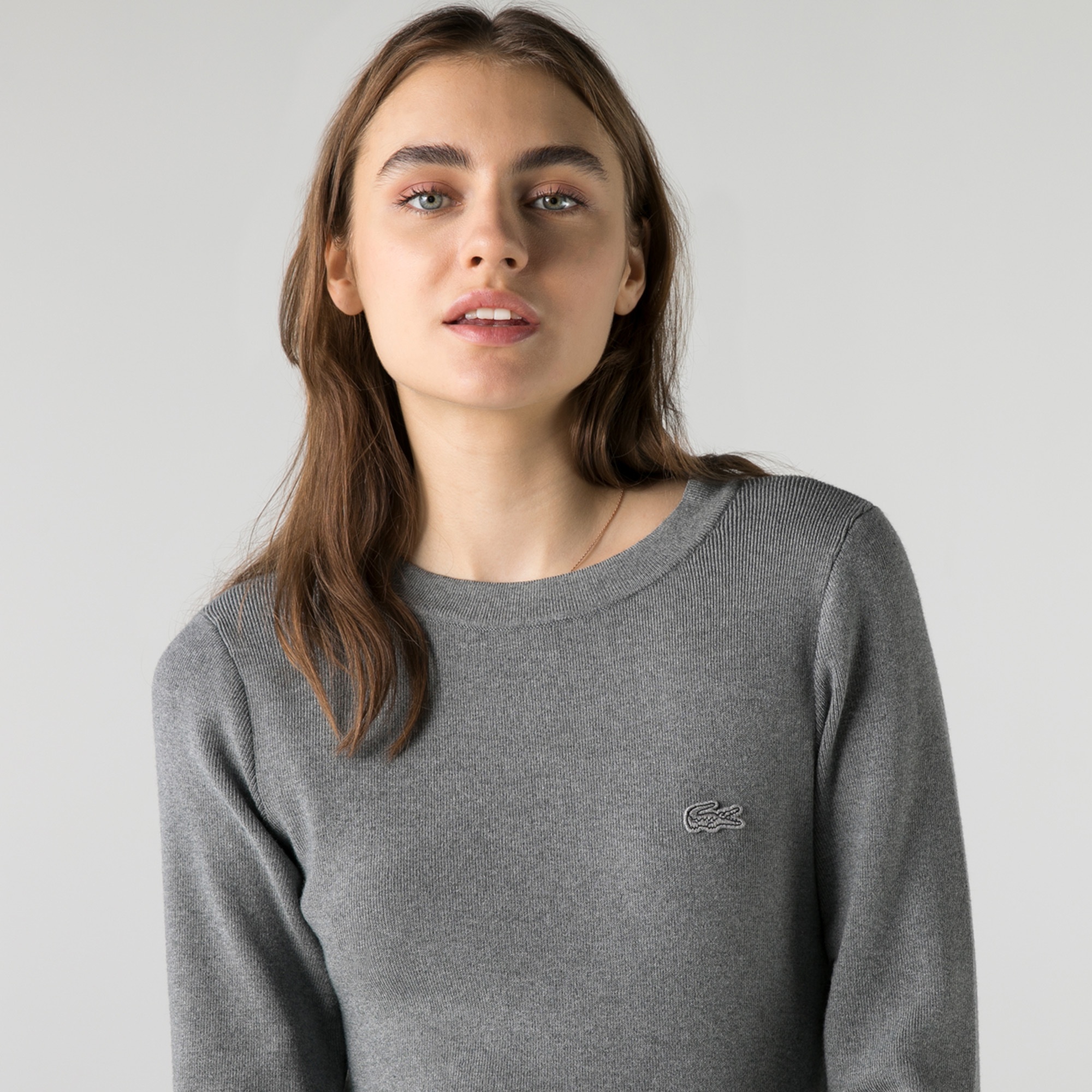 Lacoste Kadın Regular Fit Uzun Kollu Kayık Yaka Gri Elbise