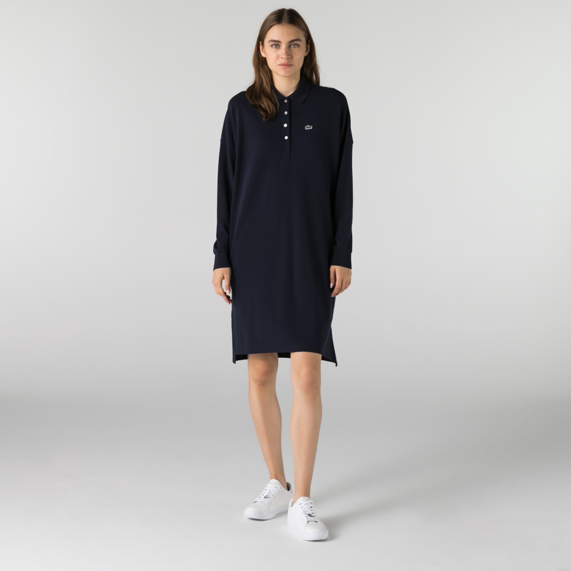 Lacoste Kadın Regular Fit Uzun Kollu Polo Yaka Lacivert Elbise