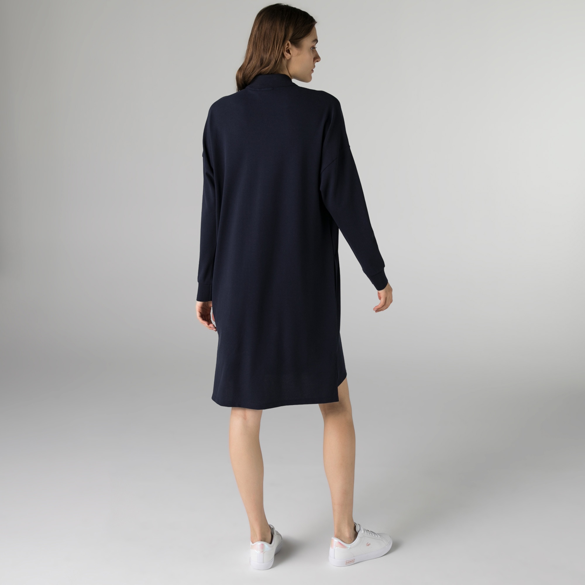 Lacoste Kadın Regular Fit Uzun Kollu Polo Yaka Lacivert Elbise