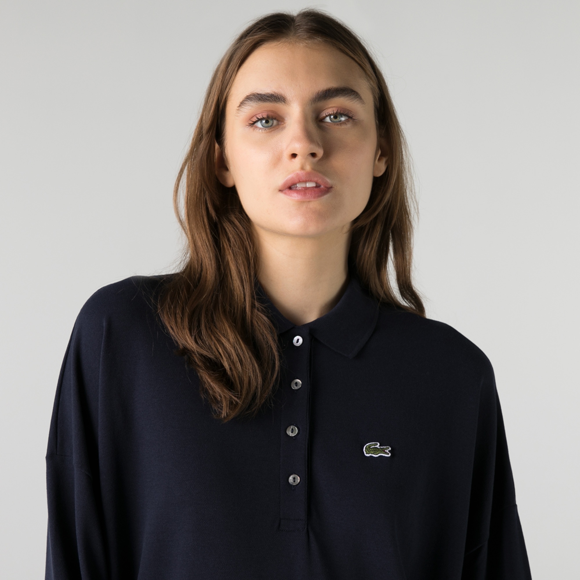 Lacoste Kadın Regular Fit Uzun Kollu Polo Yaka Lacivert Elbise