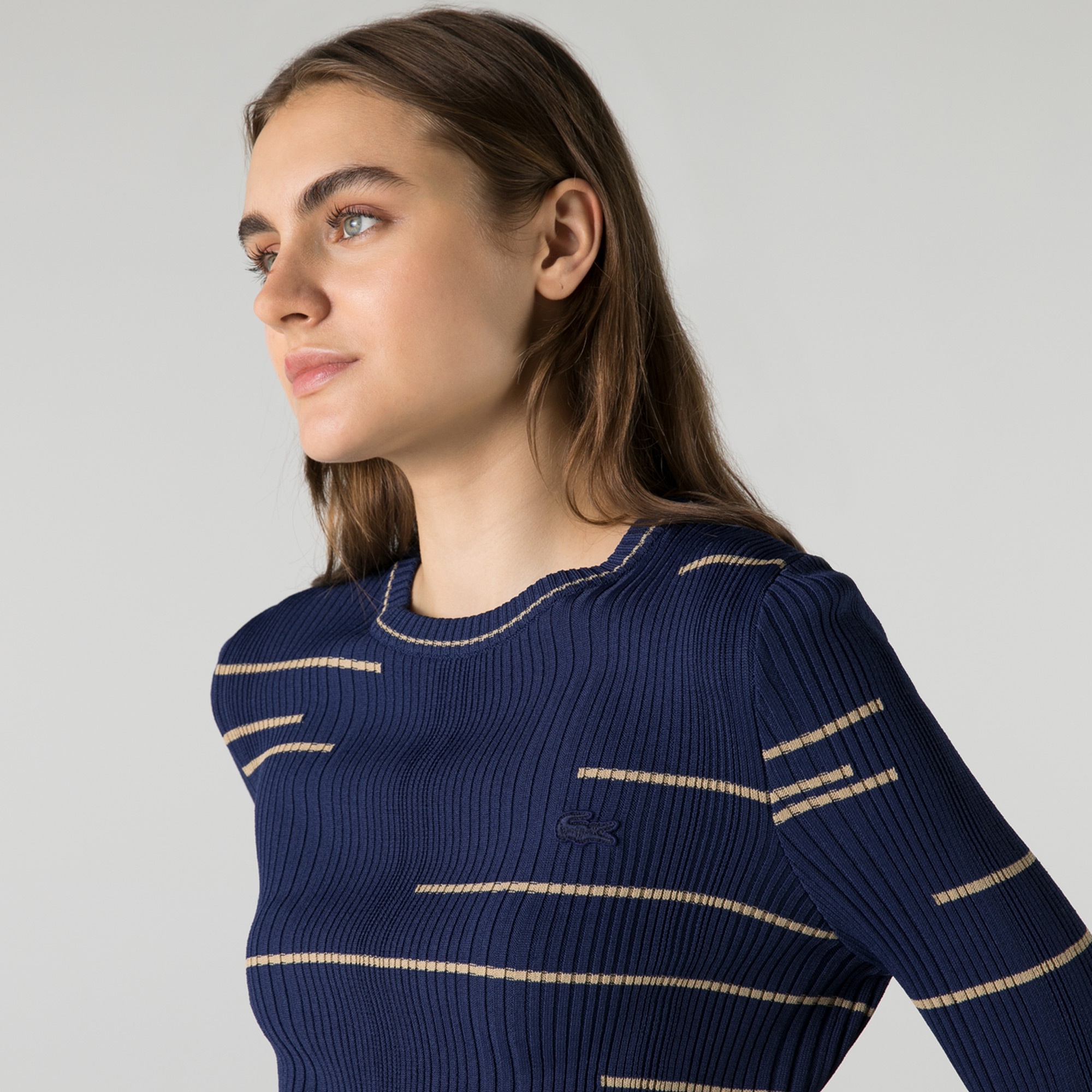 Lacoste Kadın Bisiklet Yaka Desenli Lacivert Kazak