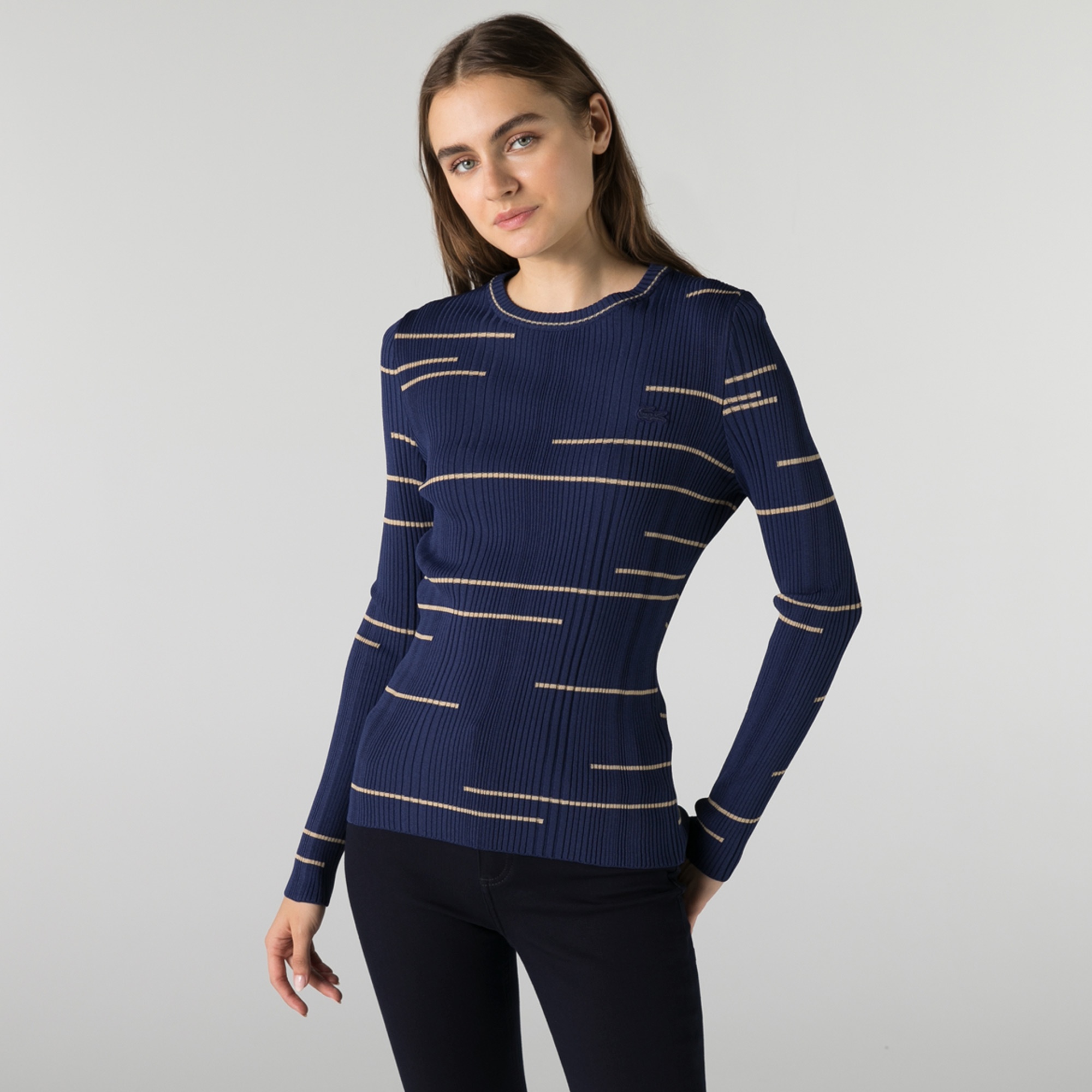 Lacoste Kadın Bisiklet Yaka Desenli Lacivert Kazak