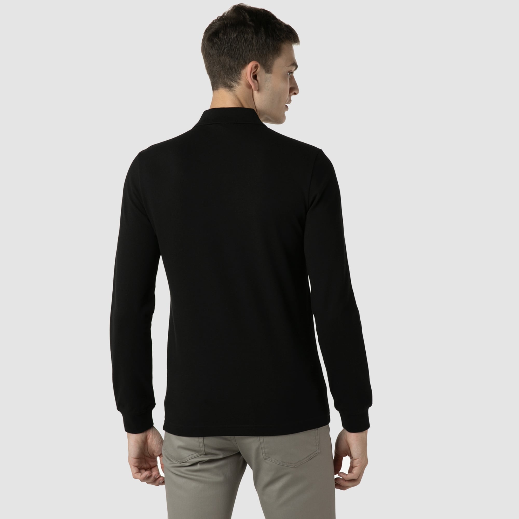 Lacoste Erkek Slim Fit Uzun Kollu Yarım Fermuarlı Siyah Polo