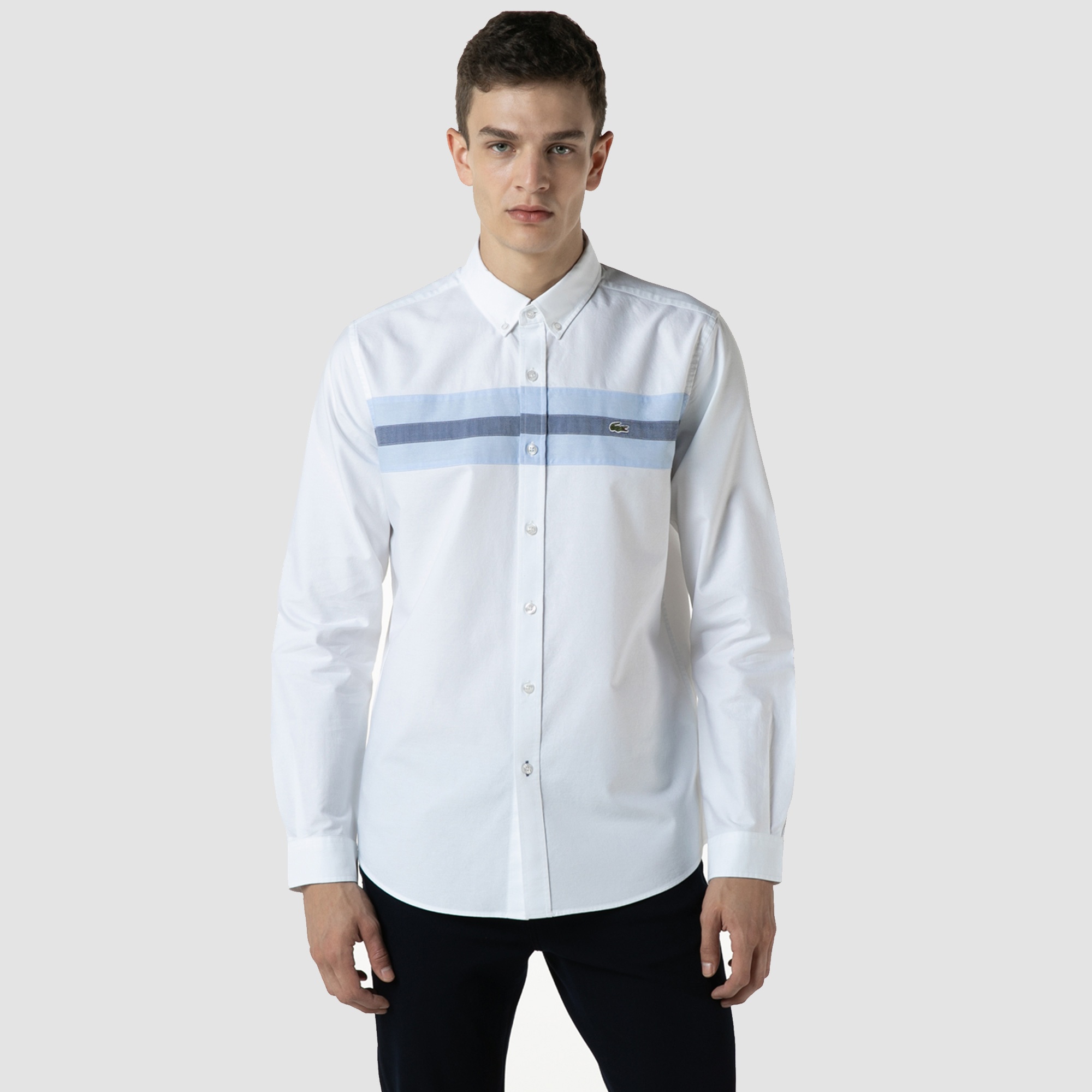 Lacoste Erkek Slim Fit Renk Bloklu Beyaz Gömlek