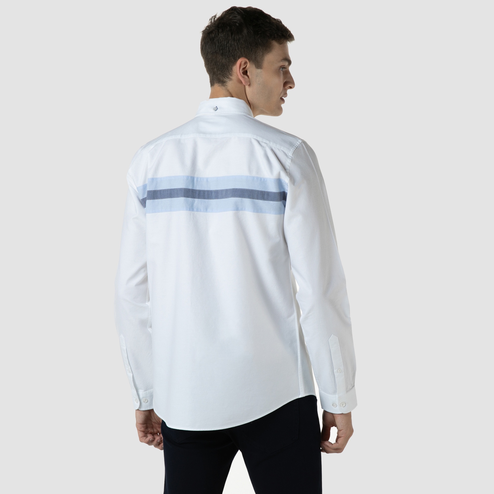 Lacoste Erkek Slim Fit Renk Bloklu Beyaz Gömlek