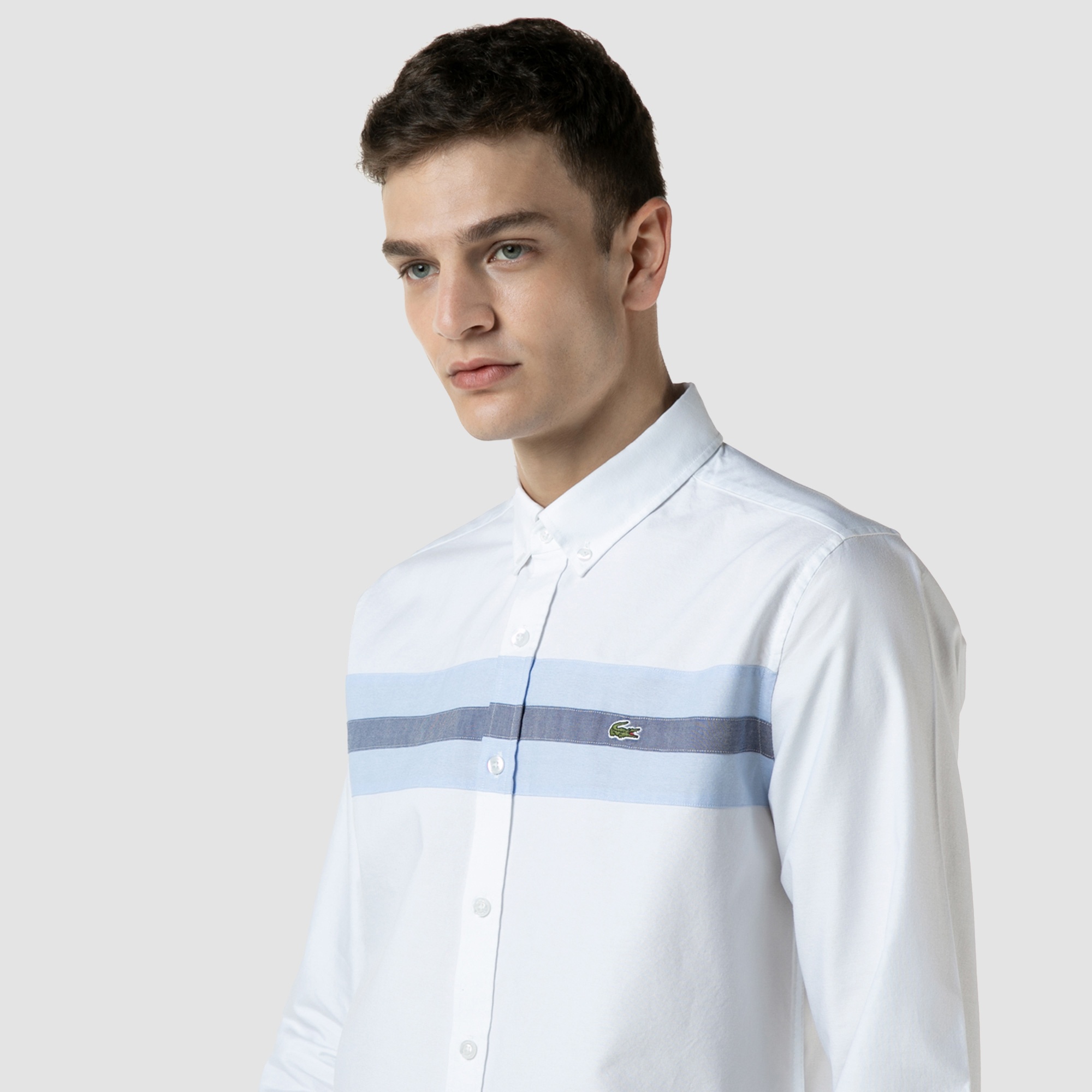 Lacoste Erkek Slim Fit Renk Bloklu Beyaz Gömlek