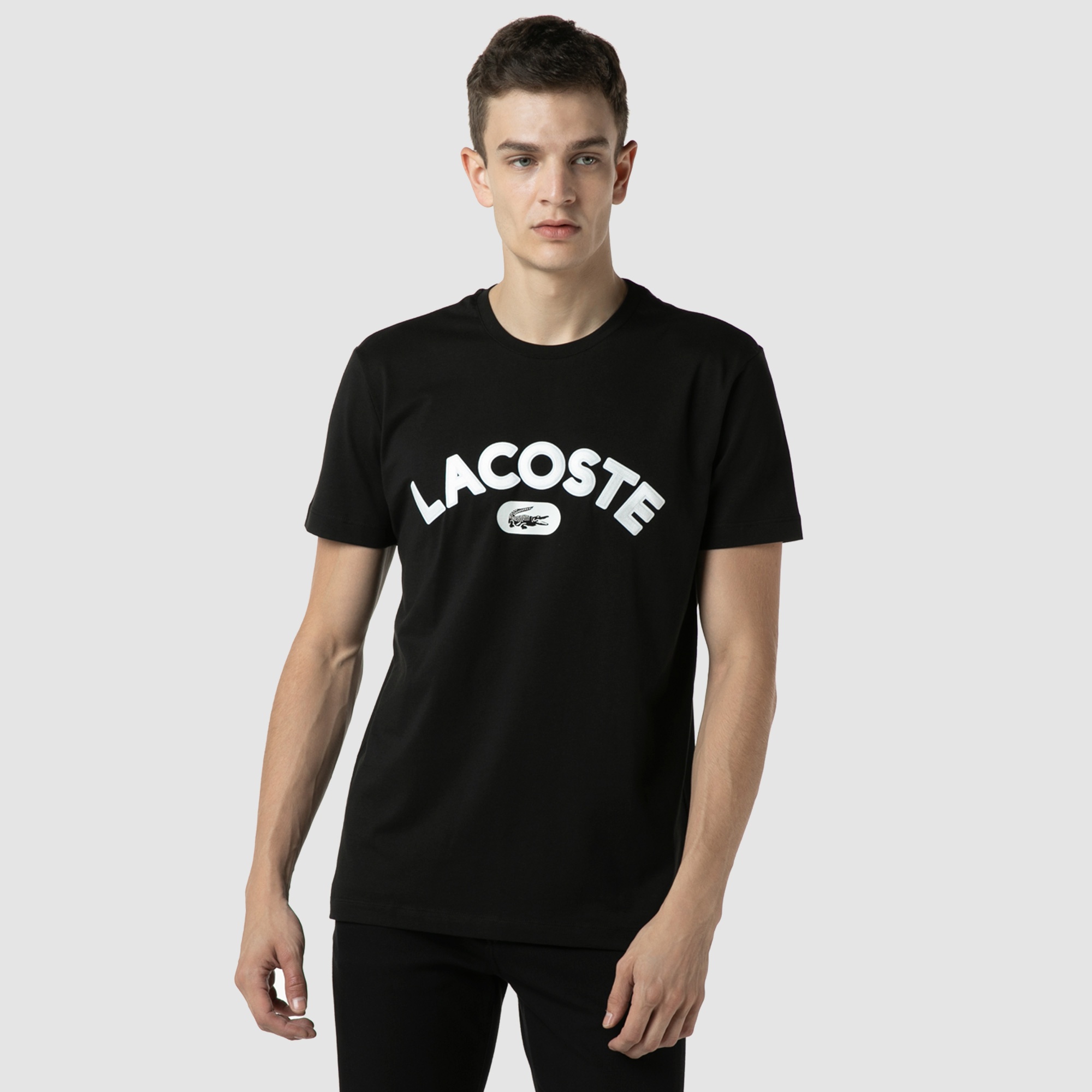 Lacoste Erkek Regular Fit Bisiklet Yaka Baskılı Siyah T-Shirt