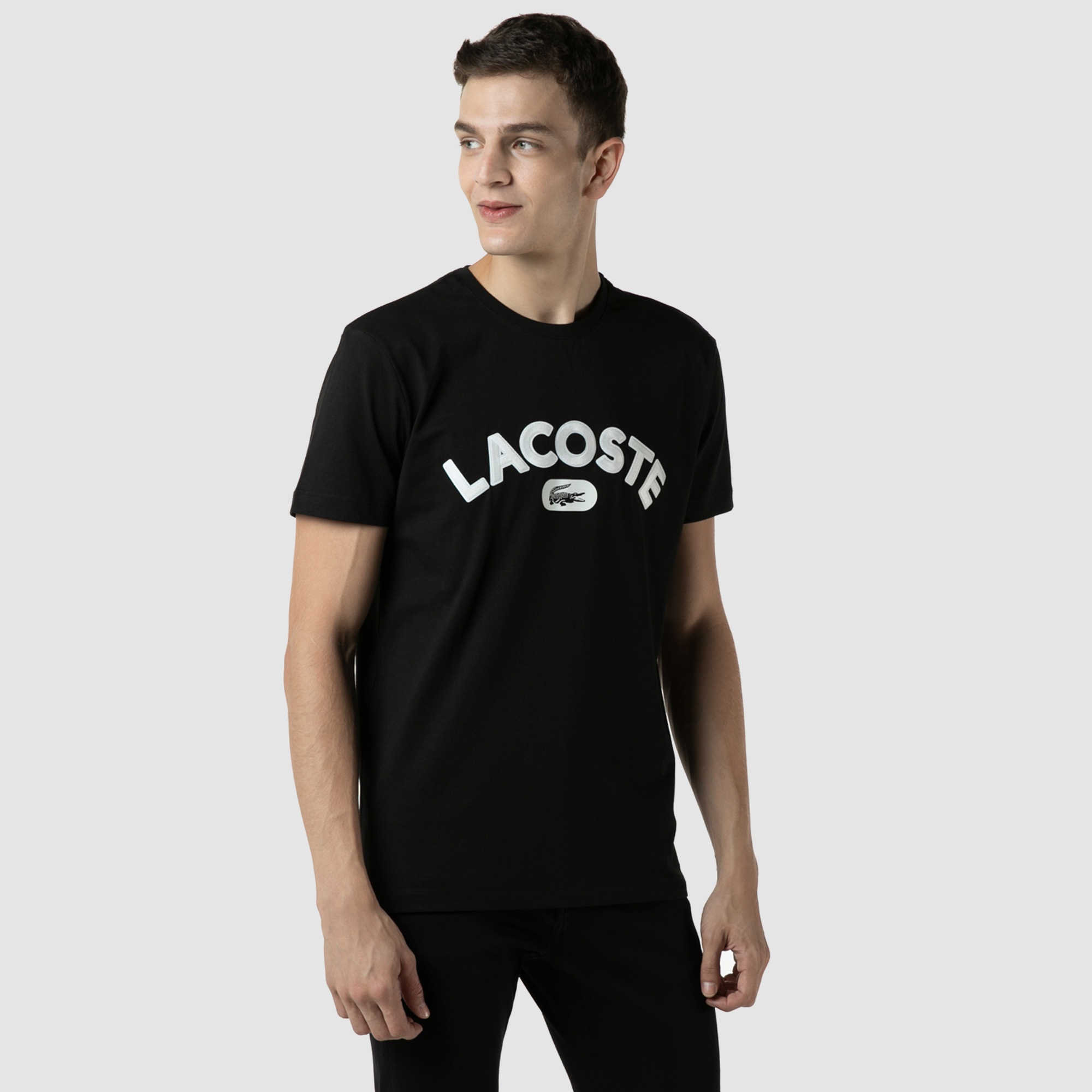 Lacoste Erkek Regular Fit Bisiklet Yaka Baskılı Siyah T-Shirt