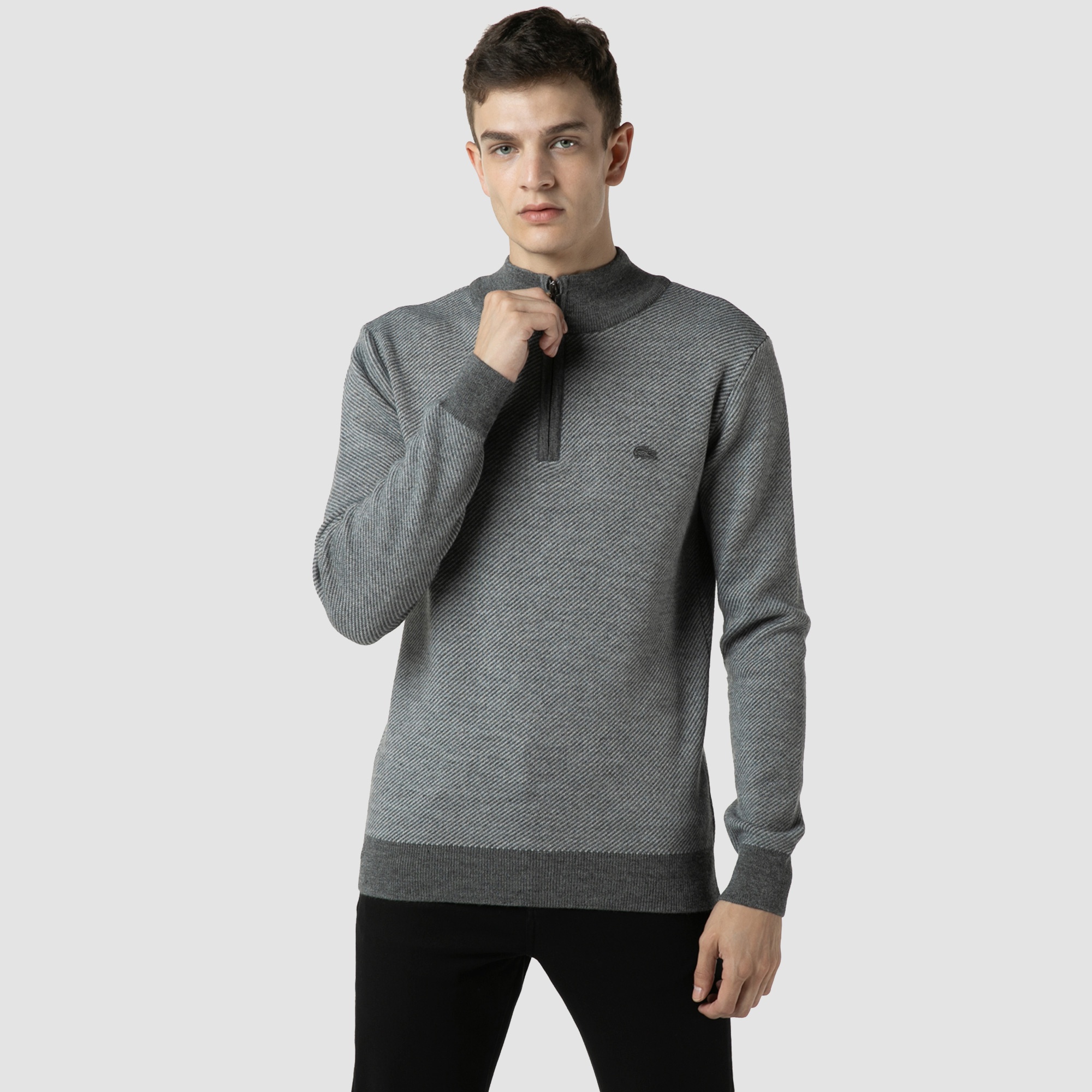 Lacoste Erkek Regular Fit Boğazlı Yaka Gri Kazak