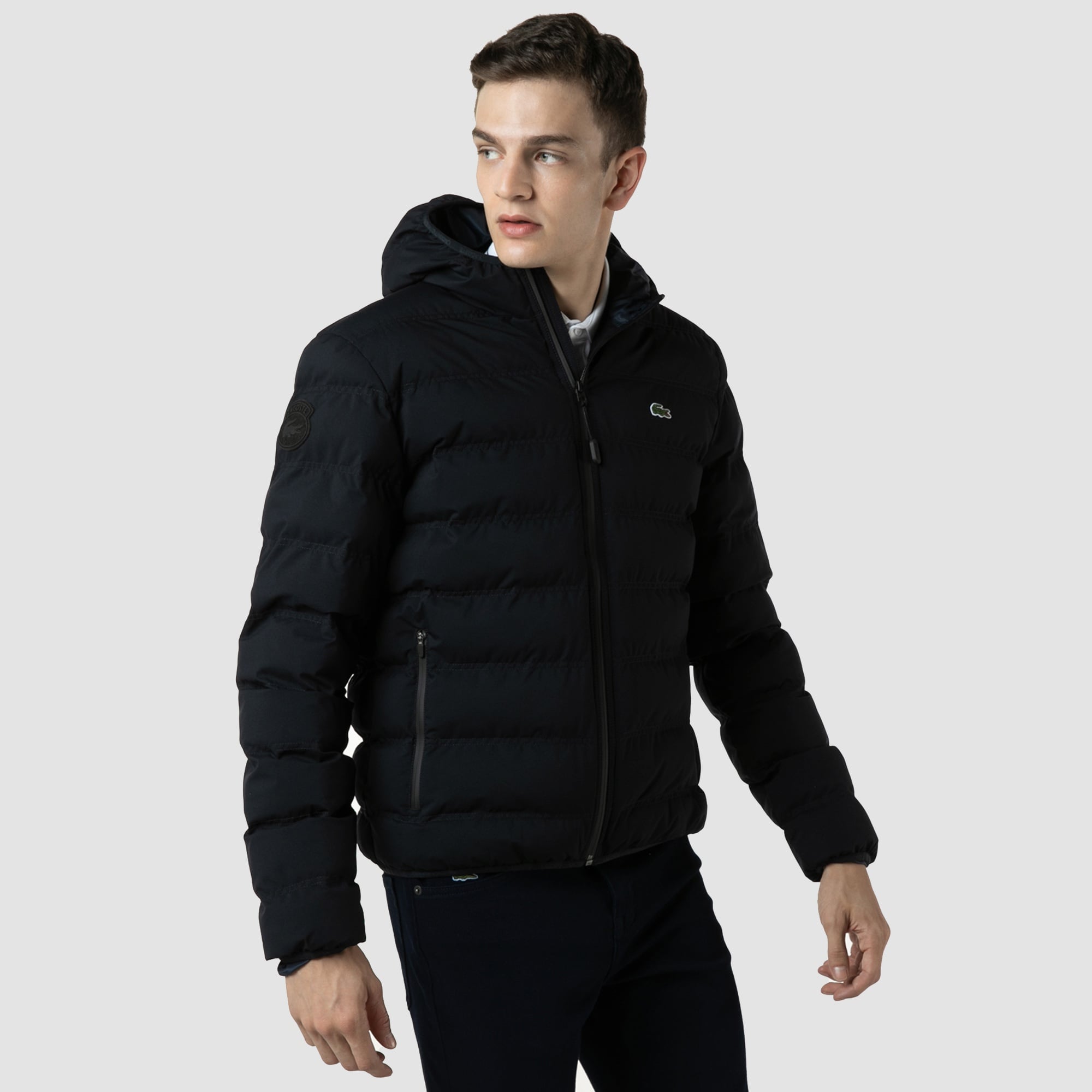 Lacoste Erkek Kapüşonlu Kapitone Lacivert Mont
