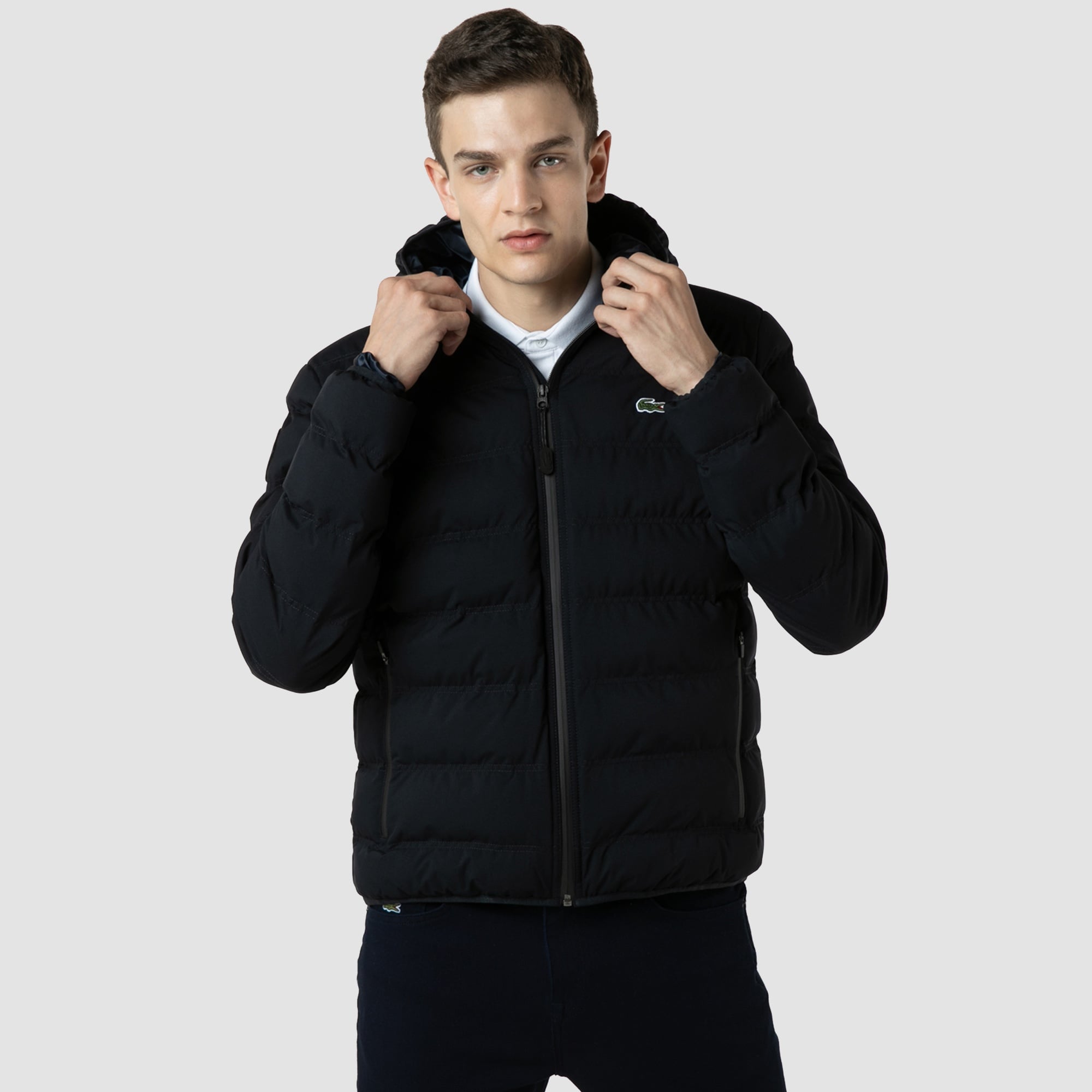 Lacoste Erkek Kapüşonlu Kapitone Lacivert Mont