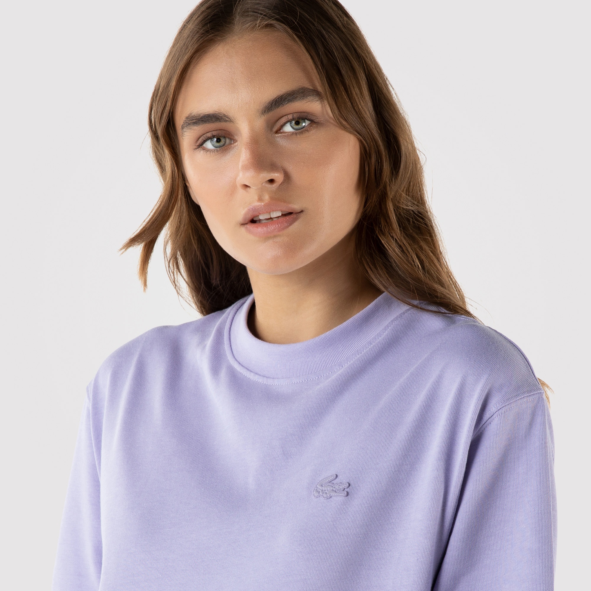 Lacoste L!VE Kadın Regular Fit Kısa Kollu Bisiklet Yaka Baskılı Lila Elbise