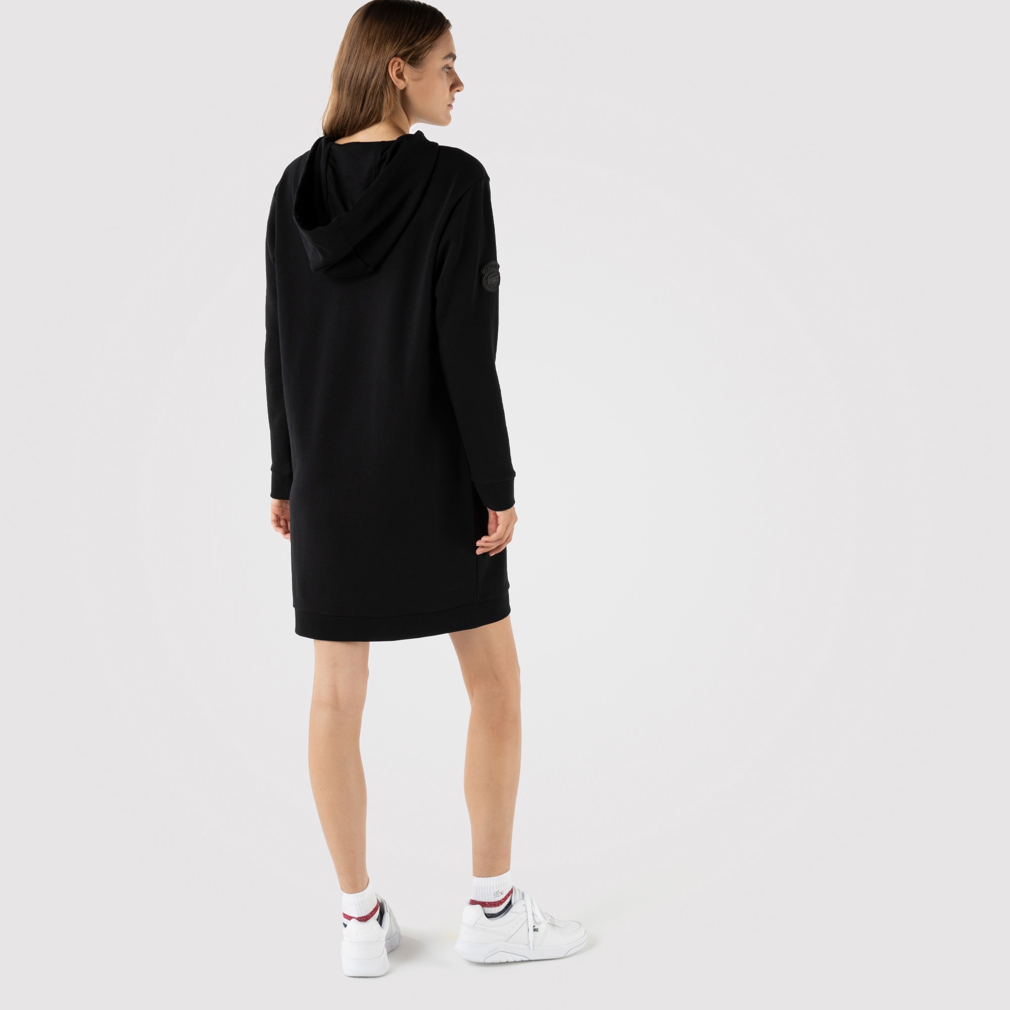 Lacoste Kadın Loose Fit Uzun Kollu Kapüşonlu Siyah Elbise