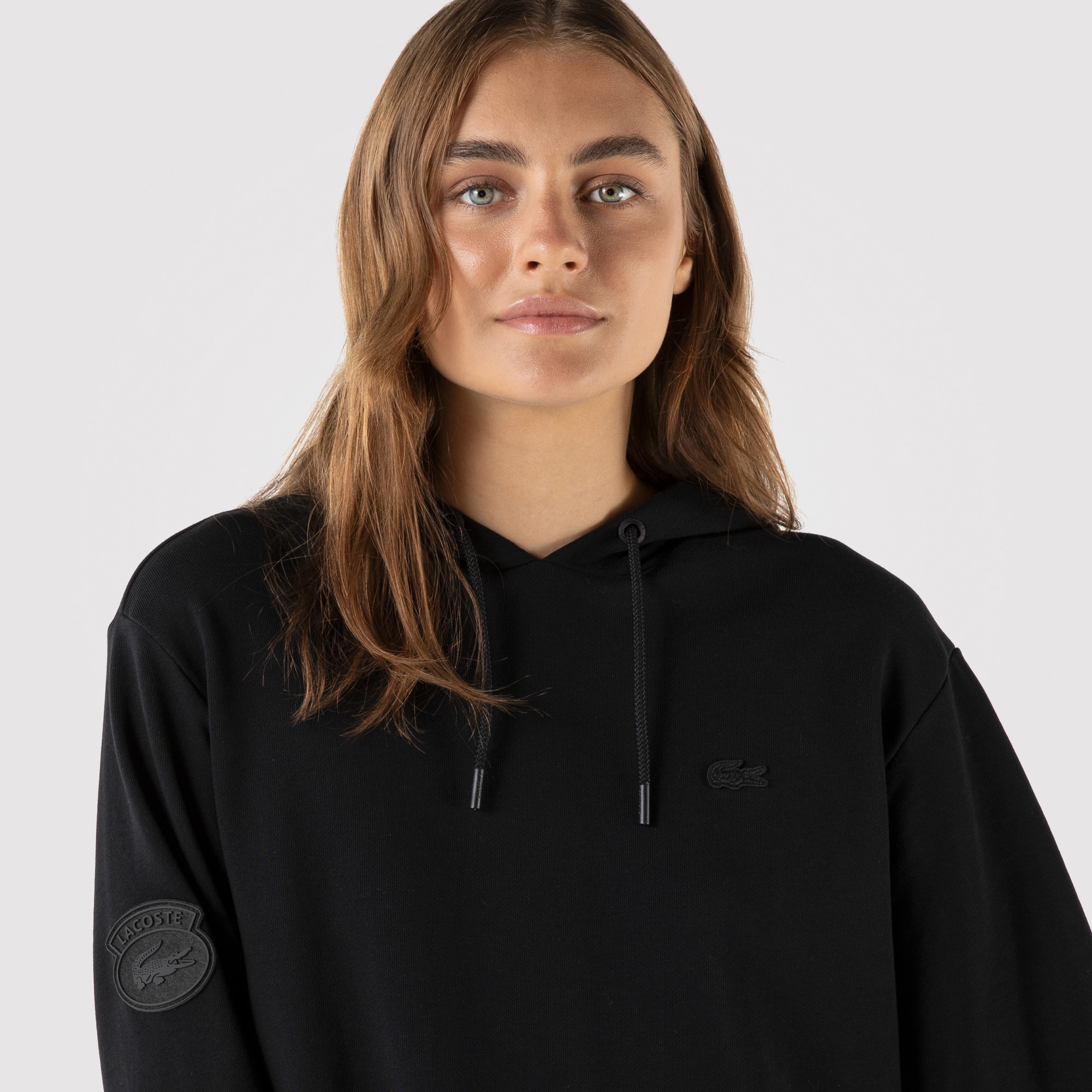 Lacoste Kadın Loose Fit Uzun Kollu Kapüşonlu Siyah Elbise