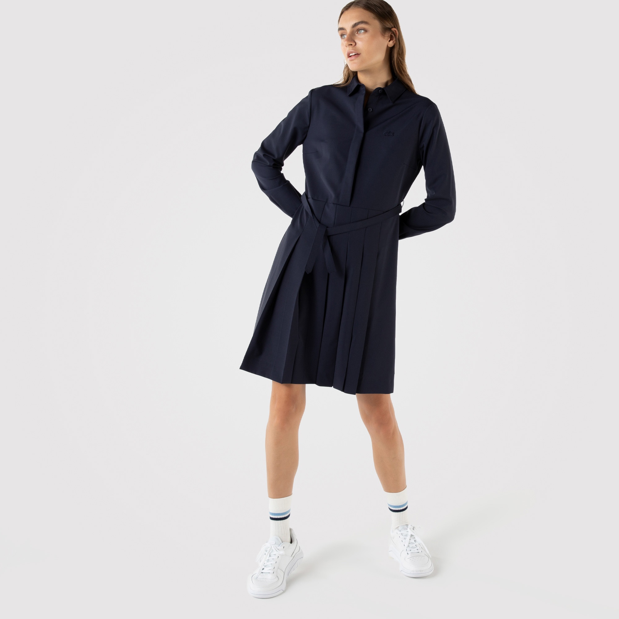 Lacoste Kadın Regular Fit Uzun Kollu Gömlek Yaka Lacivert Elbise