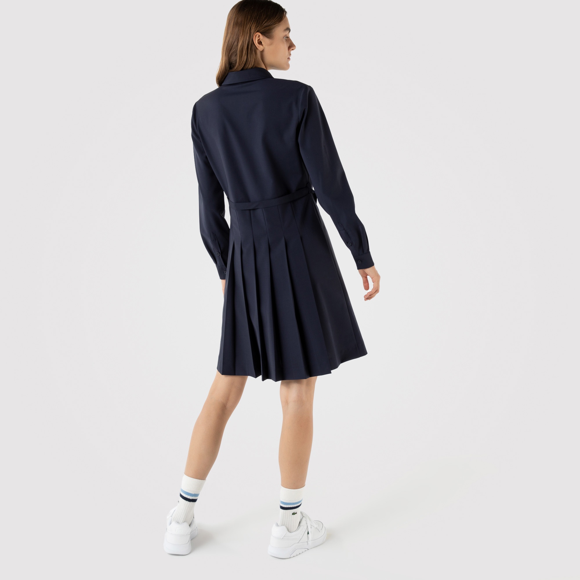 Lacoste Kadın Regular Fit Uzun Kollu Gömlek Yaka Lacivert Elbise