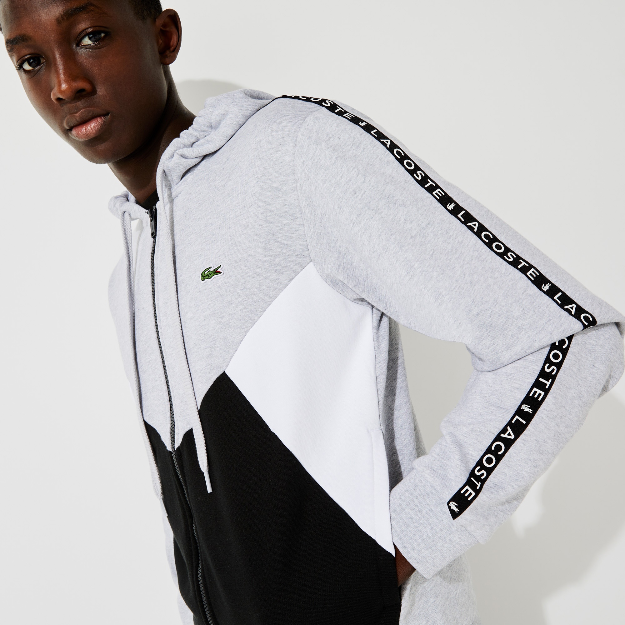 Lacoste Erkek Classic Fit Fermuarlı Renk Bloklu Gri Sweatshirt