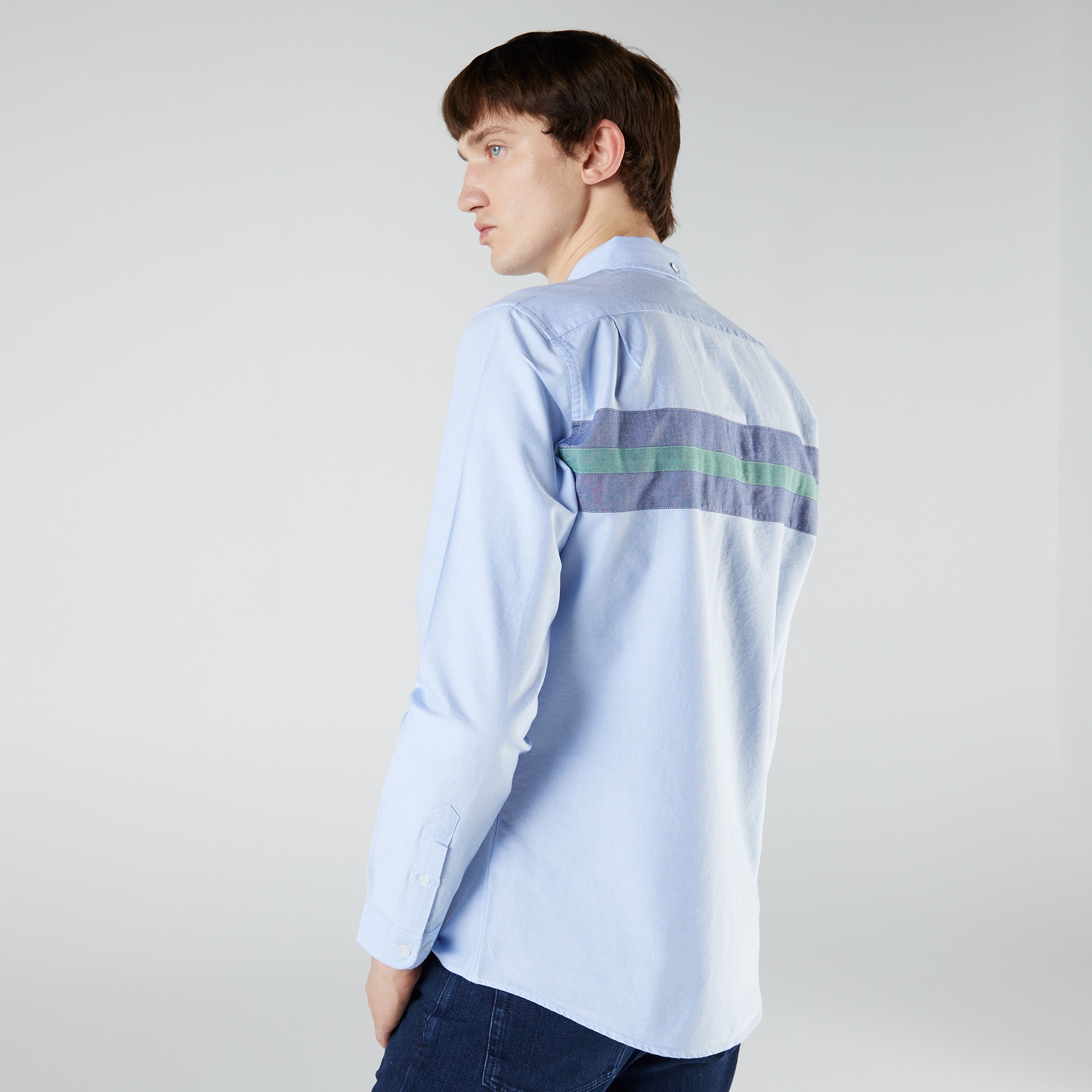 Lacoste Erkek Slim Fit Renk Bloklu Mavi Gömlek