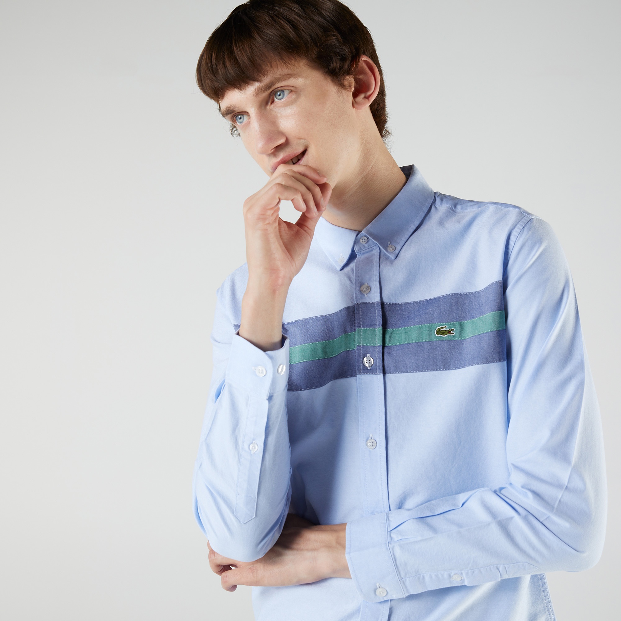 Lacoste Erkek Slim Fit Renk Bloklu Mavi Gömlek