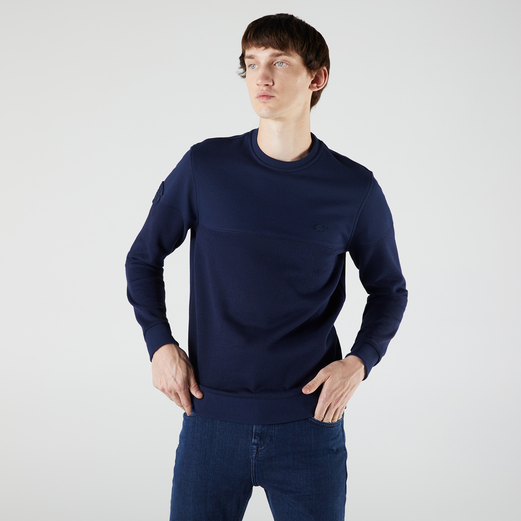 Lacoste Erkek Regular Fit Uzun Kollu Bisiklet Yaka Renk Bloklu Lacivert Sweatshirt