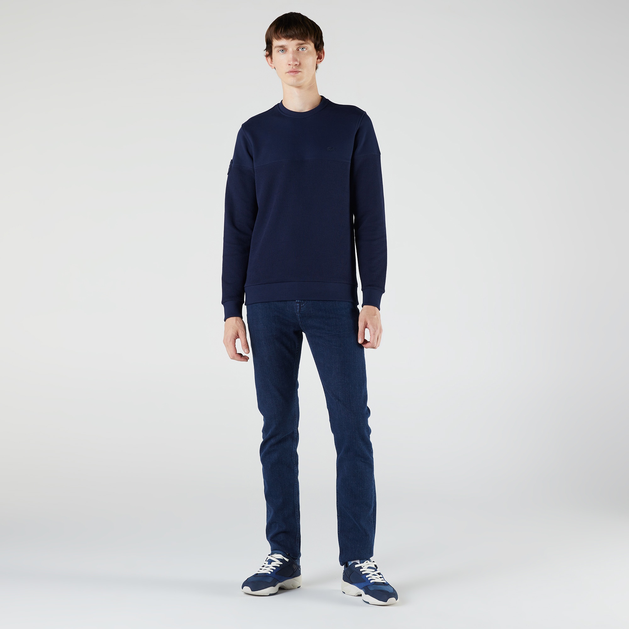 Lacoste Erkek Regular Fit Uzun Kollu Bisiklet Yaka Renk Bloklu Lacivert Sweatshirt