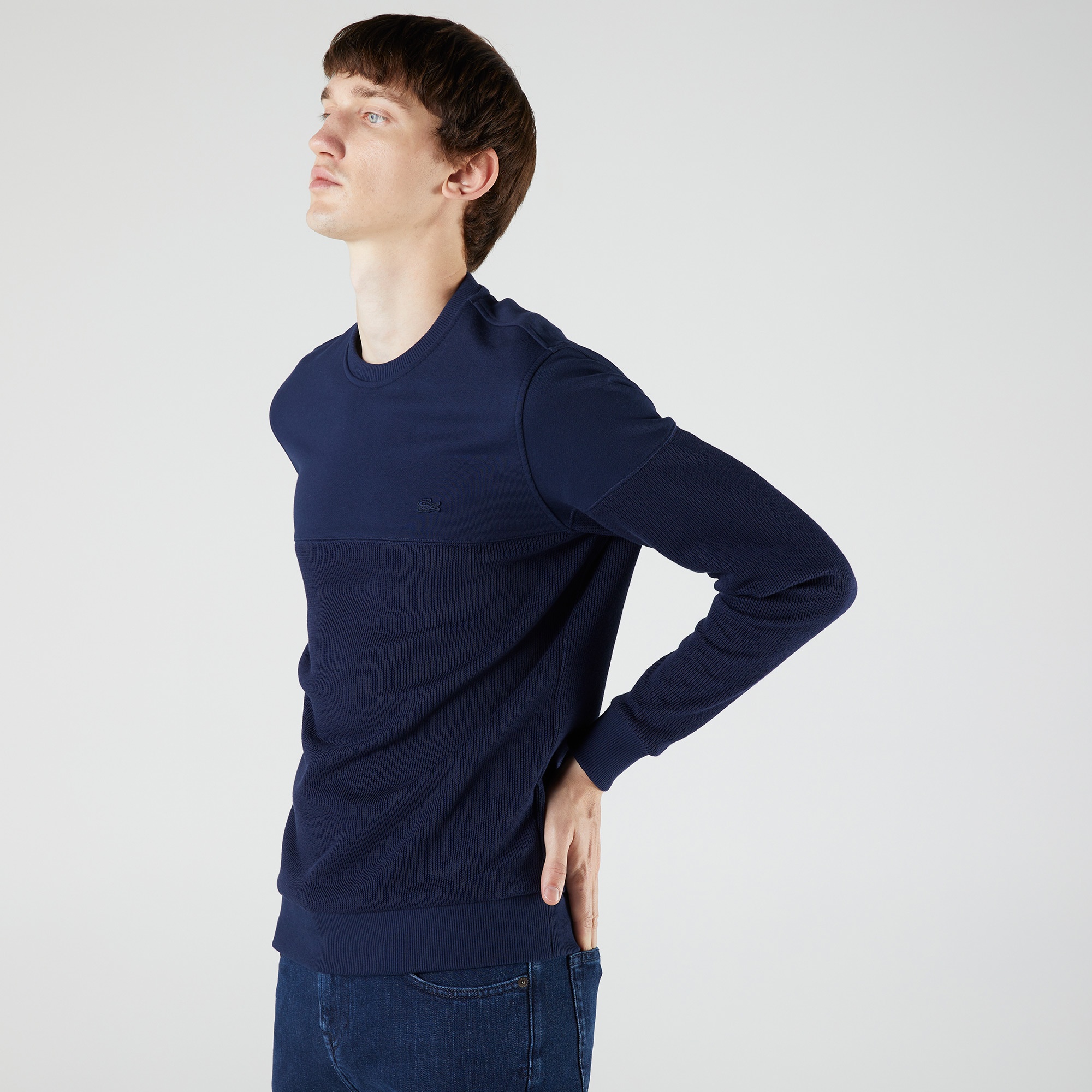 Lacoste Erkek Regular Fit Uzun Kollu Bisiklet Yaka Renk Bloklu Lacivert Sweatshirt