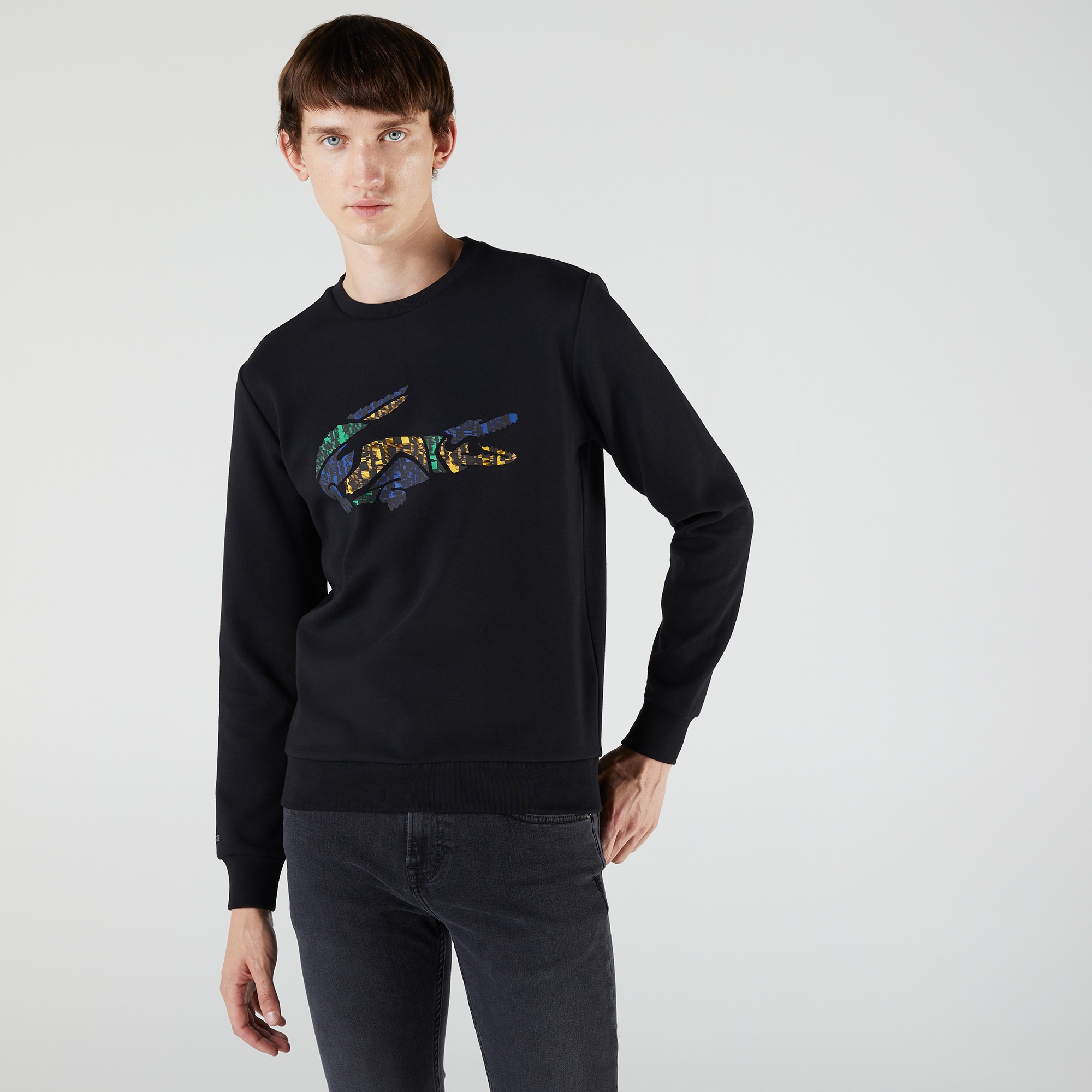 Lacoste Erkek Regular Fit Bisiklet Yaka Baskılı Siyah Sweatshirt