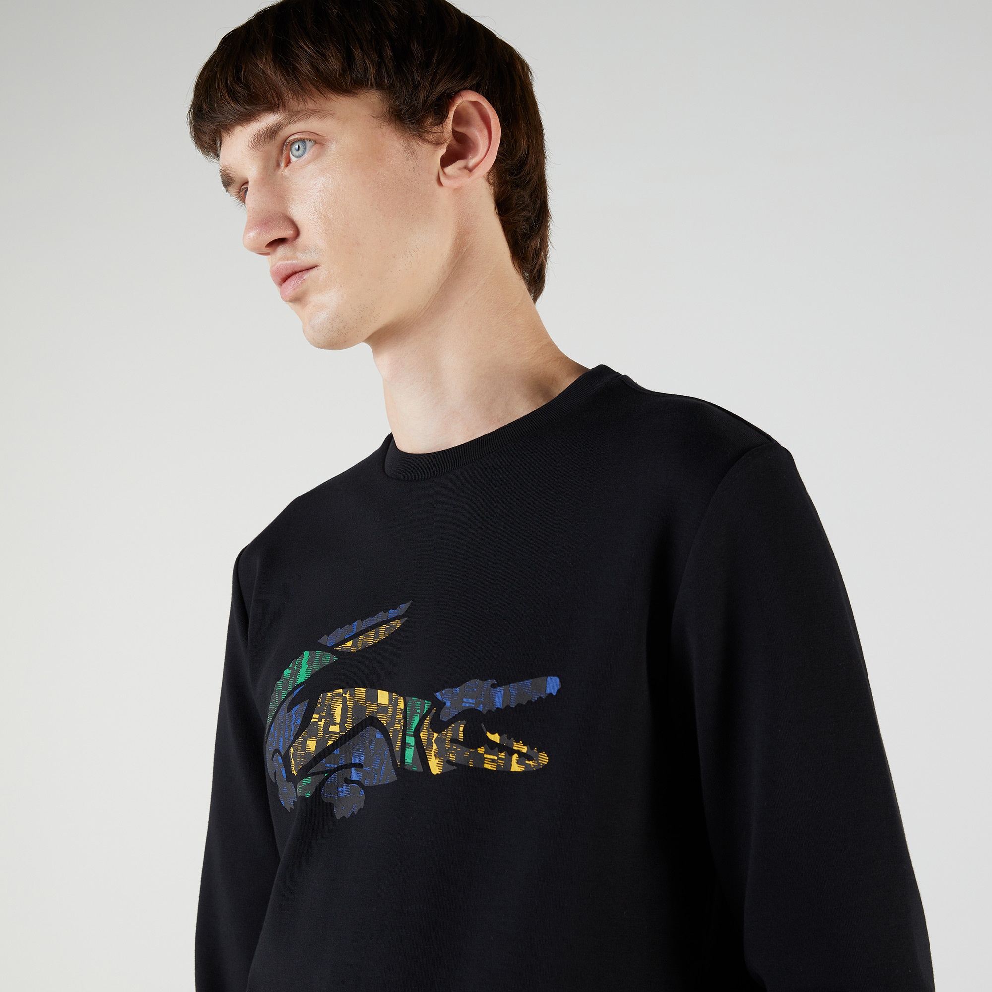 Lacoste Erkek Regular Fit Bisiklet Yaka Baskılı Siyah Sweatshirt