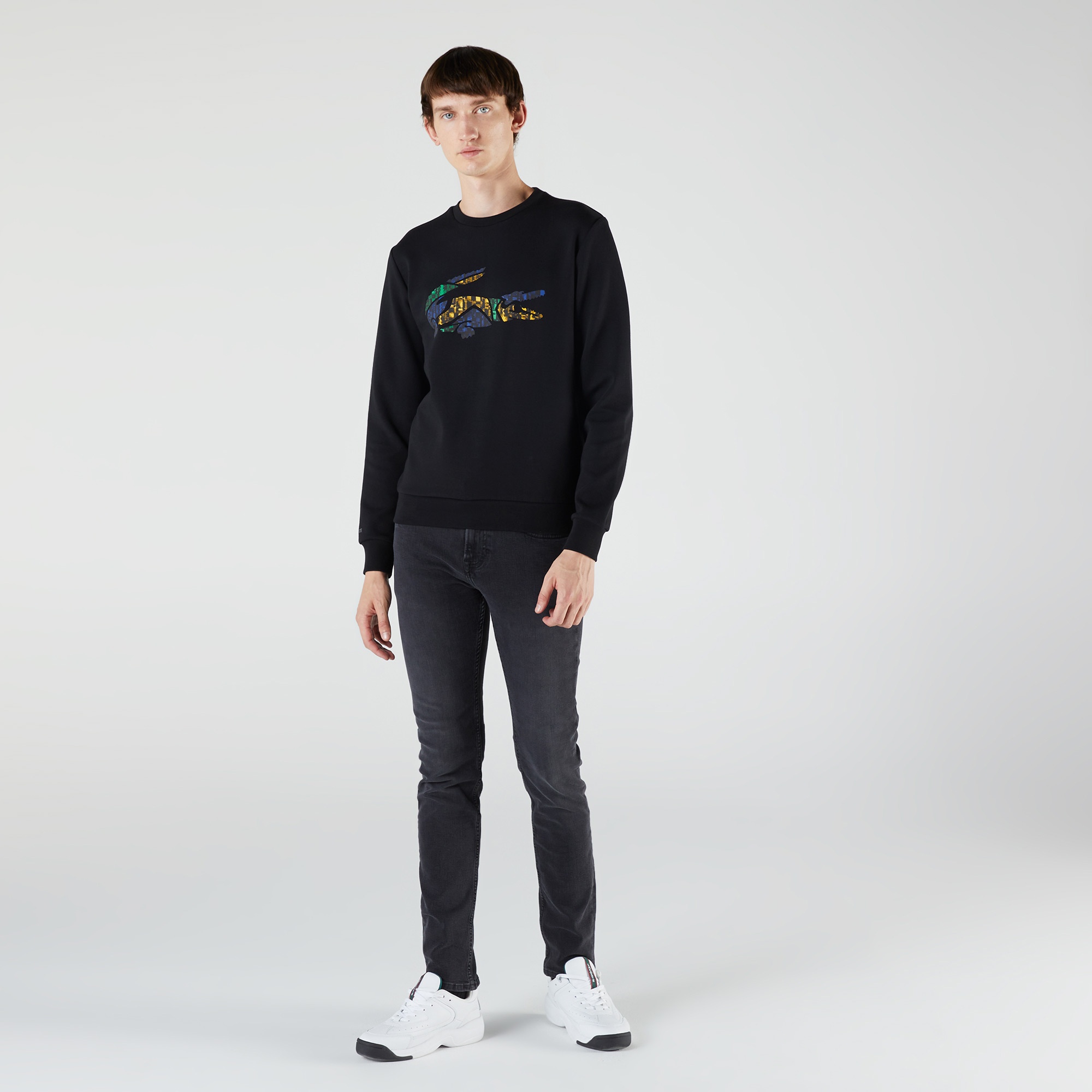 Lacoste Erkek Regular Fit Bisiklet Yaka Baskılı Siyah Sweatshirt